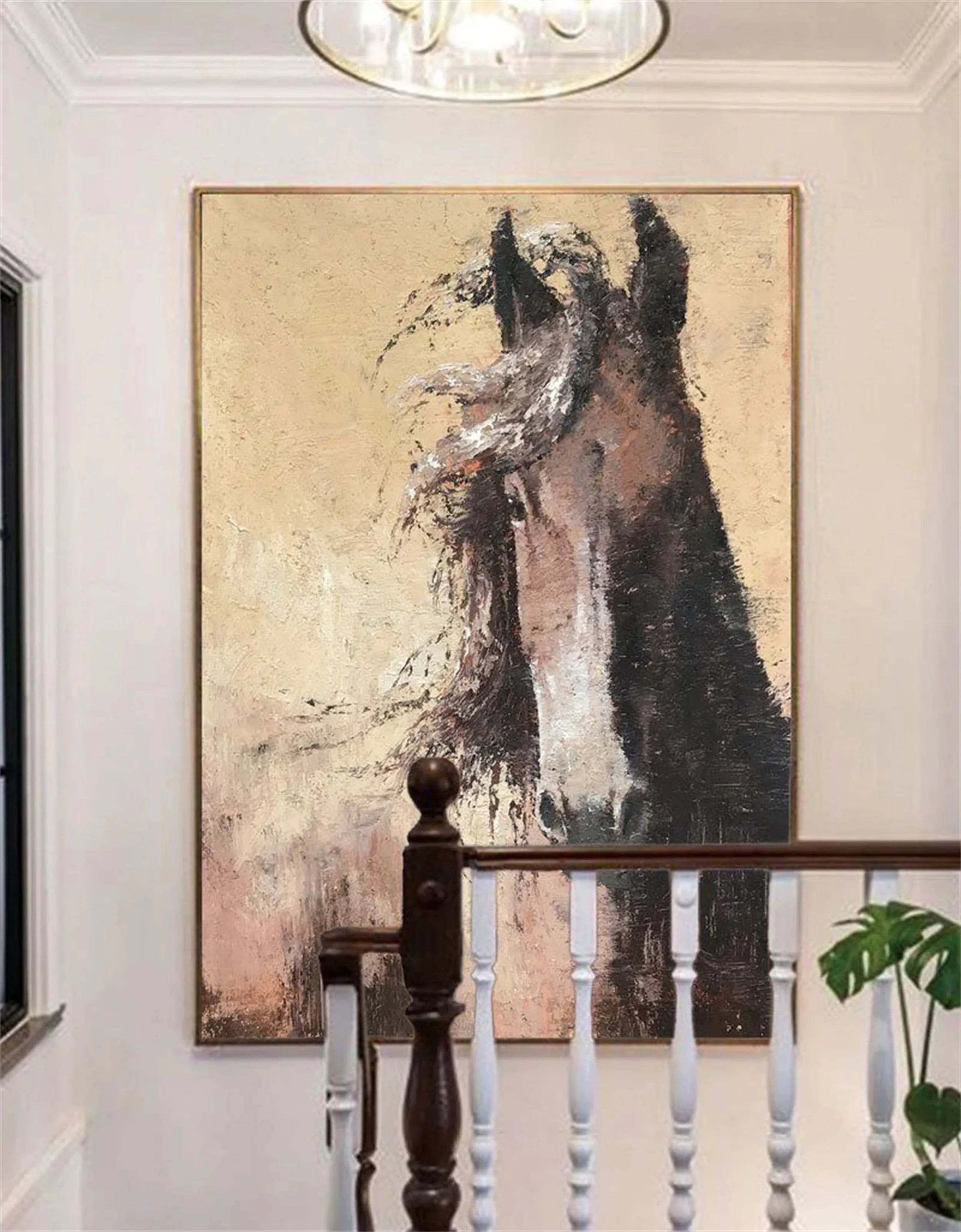 Large Abstract Brown Horse Canvas: Expressive Equine Art #ZZ 025