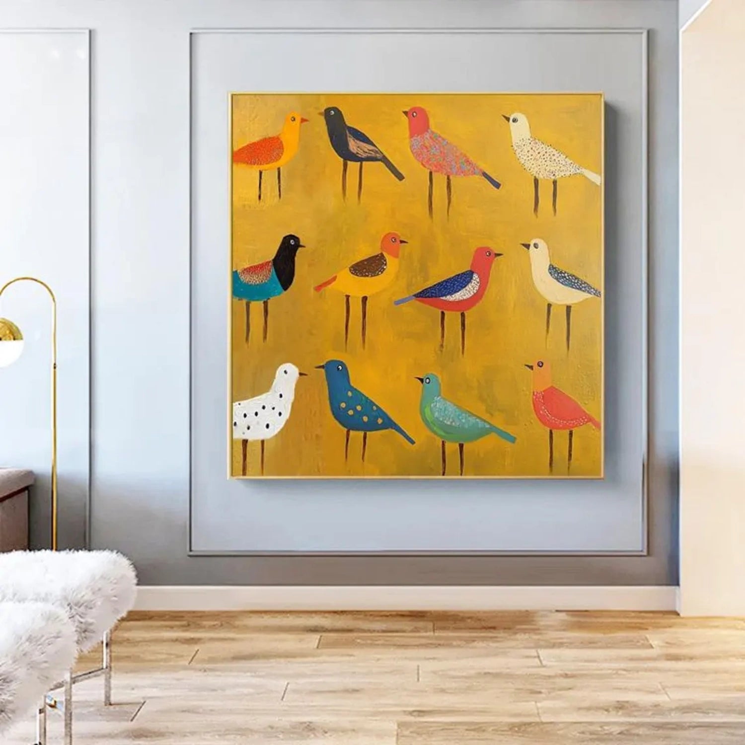 Colorful Birds Wall Art | Large Square Abstract Animal Painting #ZZ 214
