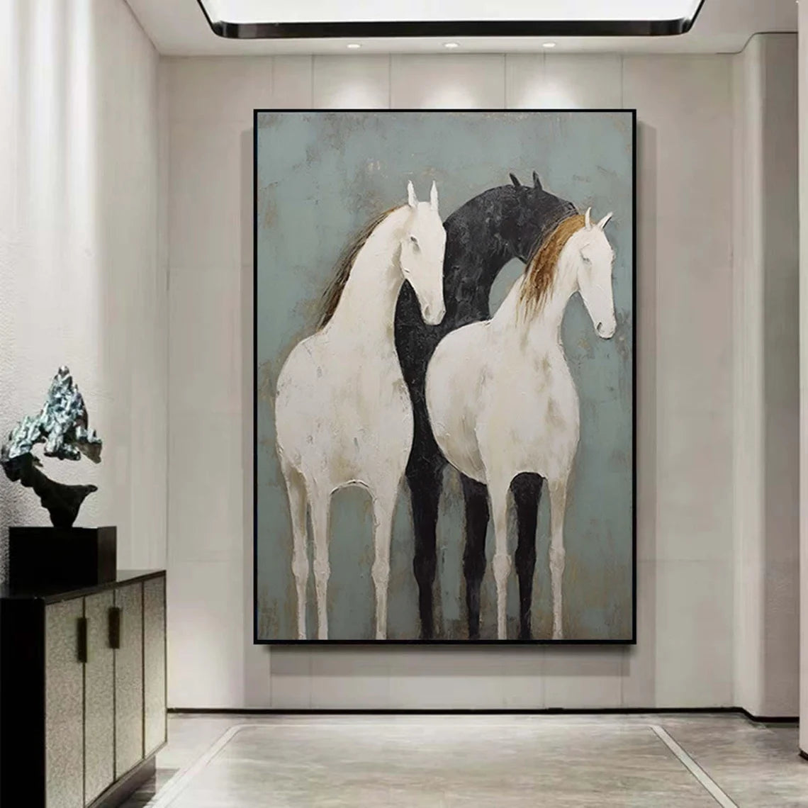 Three Horses Artwork: Modern Minimal Animal Decor