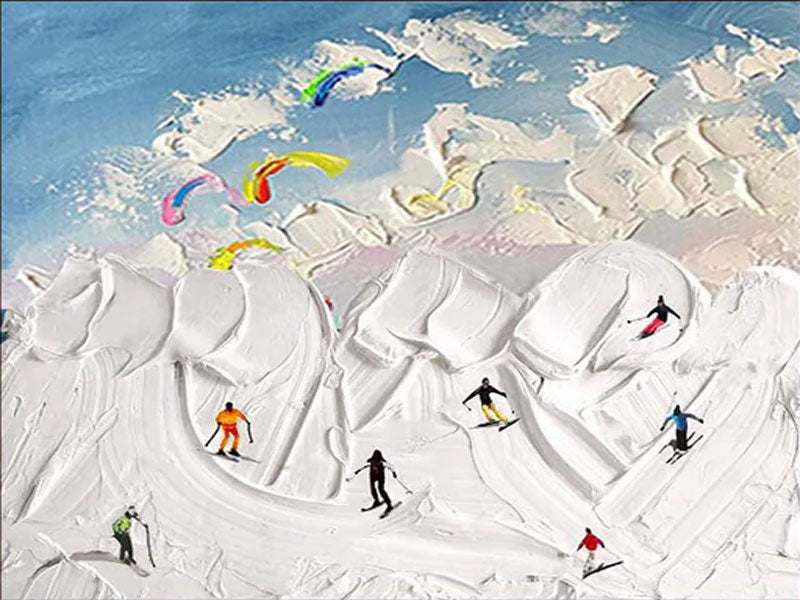 Modern Ski Scene Painting - Abstract Winter Sports Art #TC 005