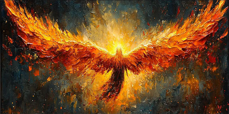 Textured Phoenix Rising Oil Painting | Large Fiery Wall Art Decor #ZZ 007