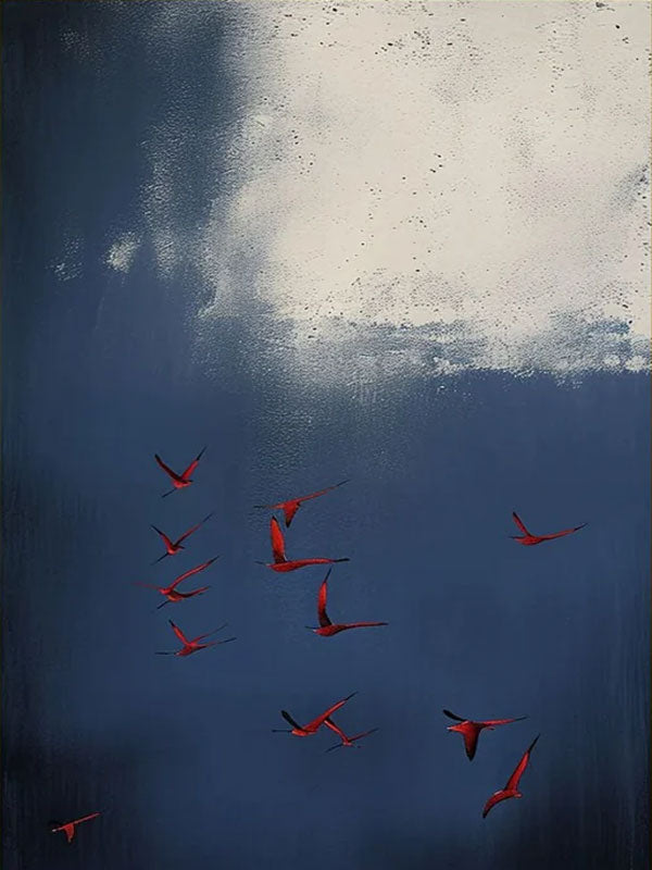 Abstract Birds Hand-Painted Oil Painting | Modern Minimalist Sky Artwork  #TC 022