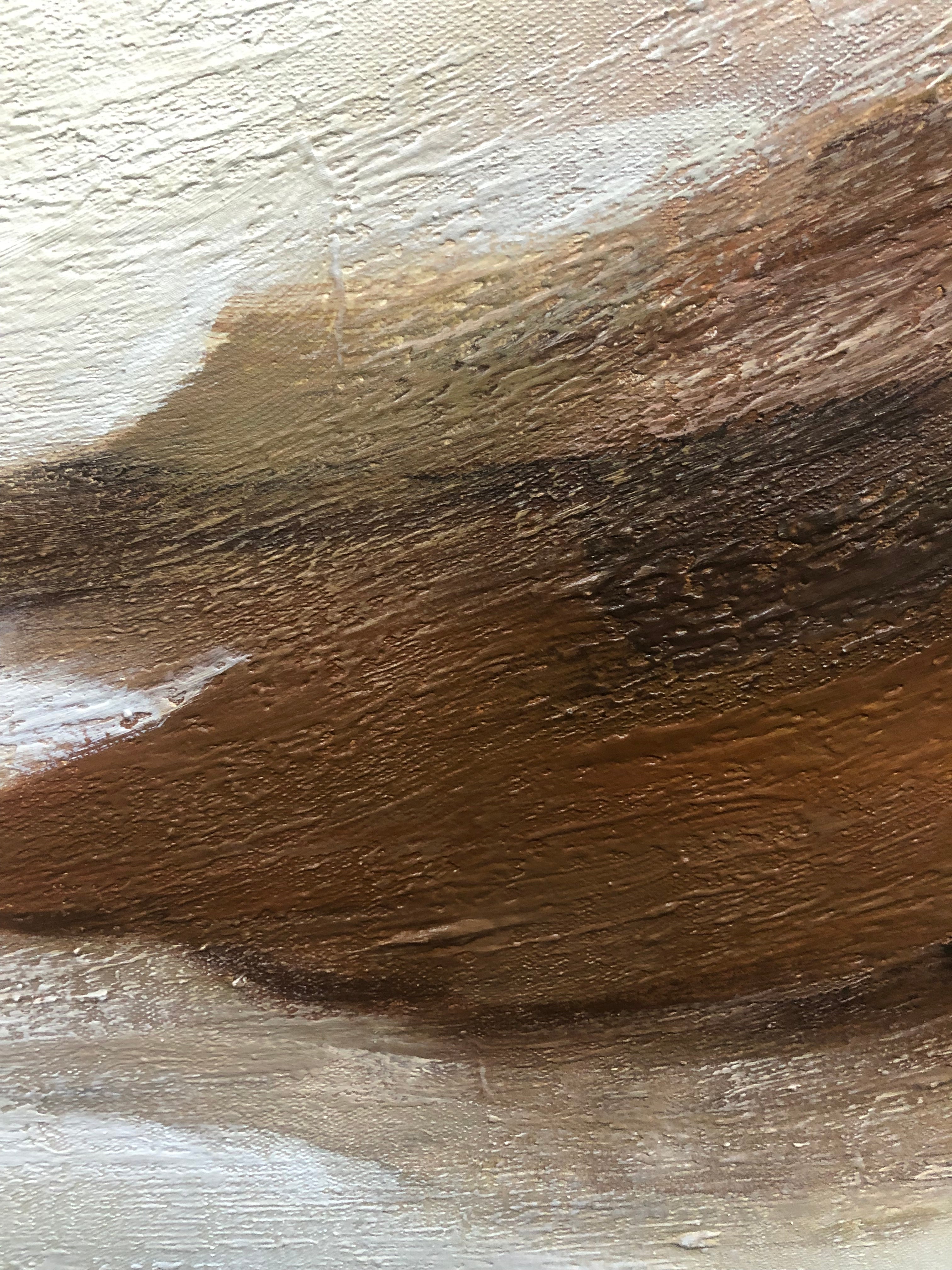 Abstract Landscape Painting | Neutral Beige & Brown Canvas Art #JJ 067