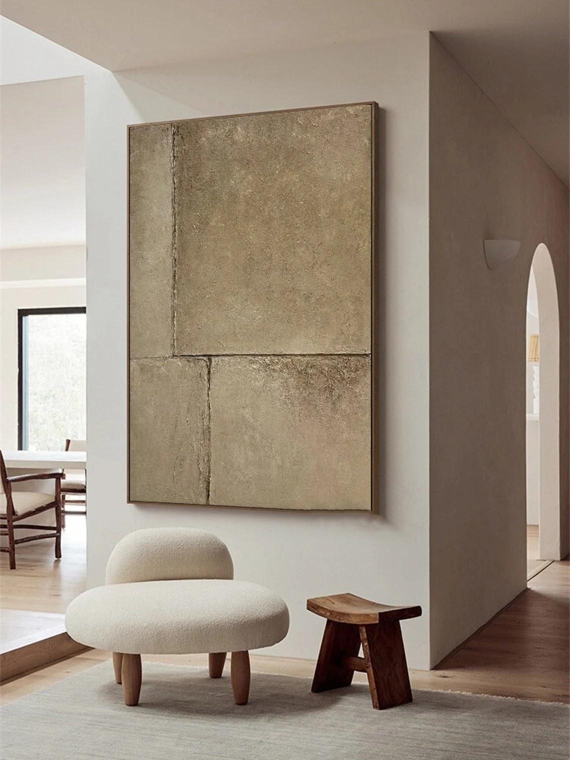 Textured Abstract Art - Hand-Painted Beige Painting #TC 110