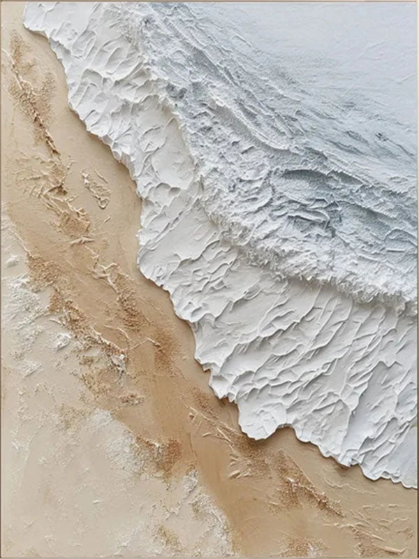 Large Textured Beach Wall Art | Vertical Neutral Coastal Canvas #ZZ 06