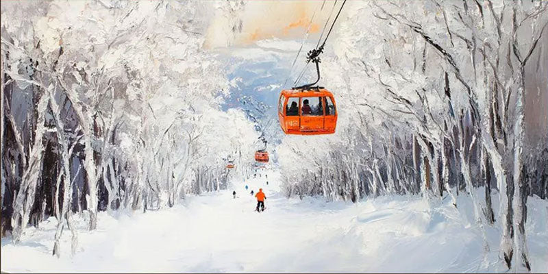 Winter Snow Mountain Abstract Art, Modern Ski Scene #TB 075