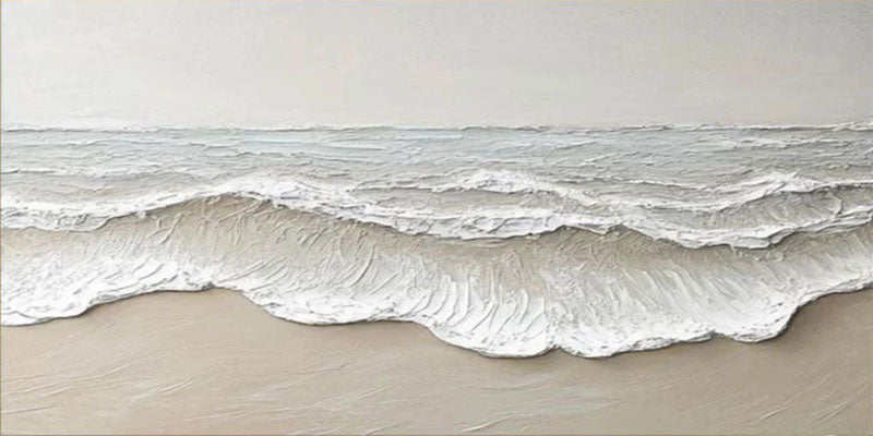 Large Textured Beach Wall Art | Neutral Abstract Ocean Wave Canvas #ZZ