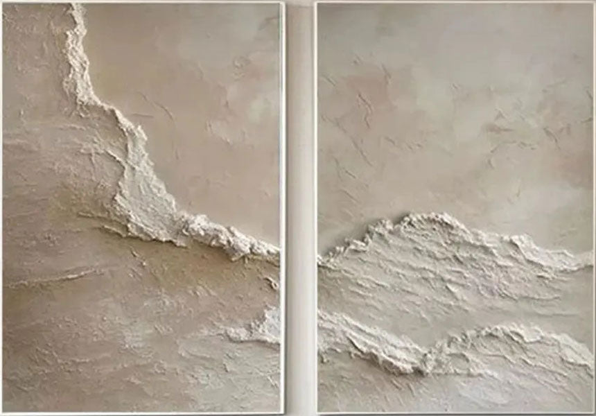 Minimalist Wall Art Set of 2 | Large Textured Neutral Vertical Paintings #ZZ 087