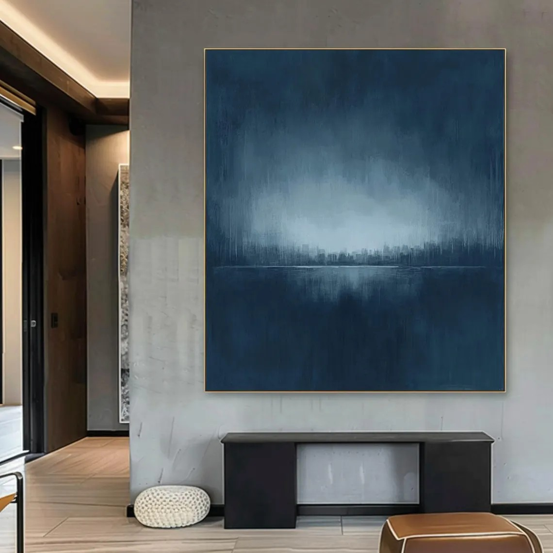Large Contemporary Abstract  Handmade Vertical Blue Canvas Art #TC 047