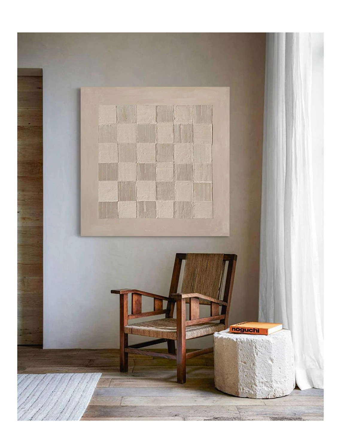 Textured Beige Abstract - Regular Grid Minimalist Living Room Art #JJ 016