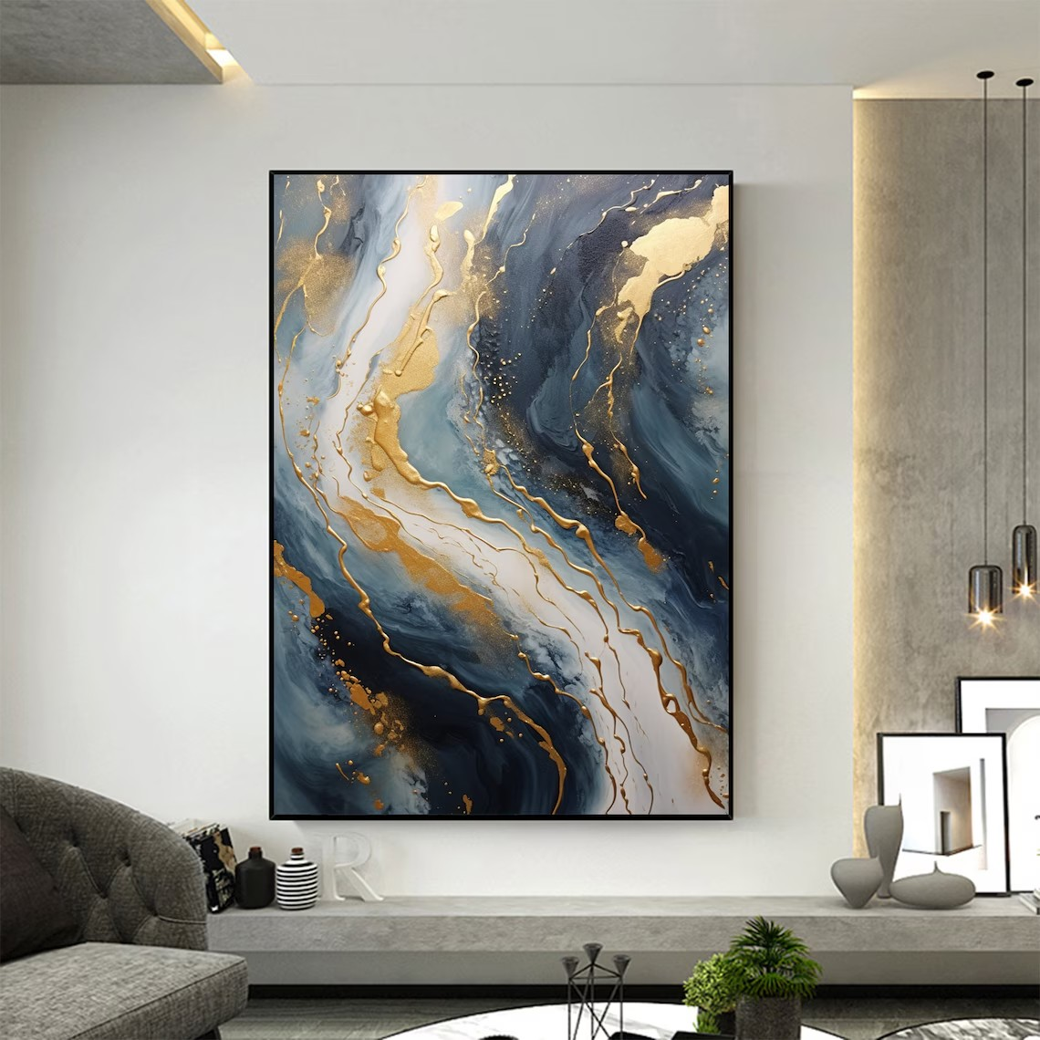 Gold Foil Marble Abstract Oil Painting - Luxurious Wall Art #JJ 036