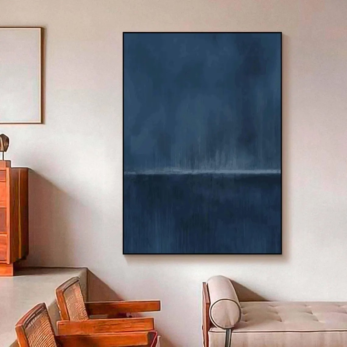 Large Abstract Oil Painting - Deep Blue Minimalist Modern Wall Art  #TC 011