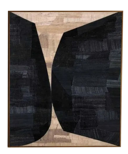 Large Vertical Modern Geometric Art - Black & Beige Contrast  #TC 049