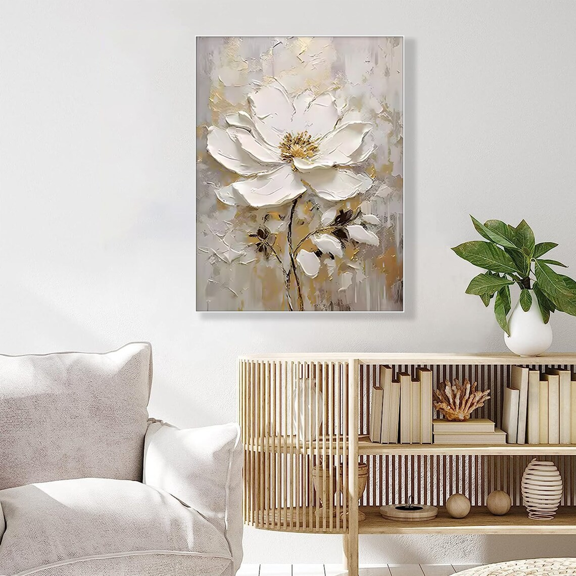 Handmade Textured Flower Painting | Vertical Decor #TC 100