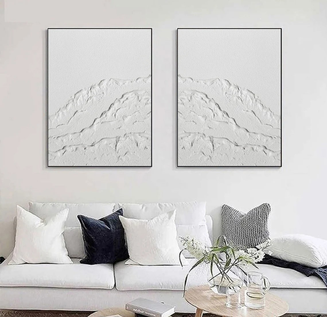 White Textured Abstract Diptych - Minimalist Landscape Art #JJ 026