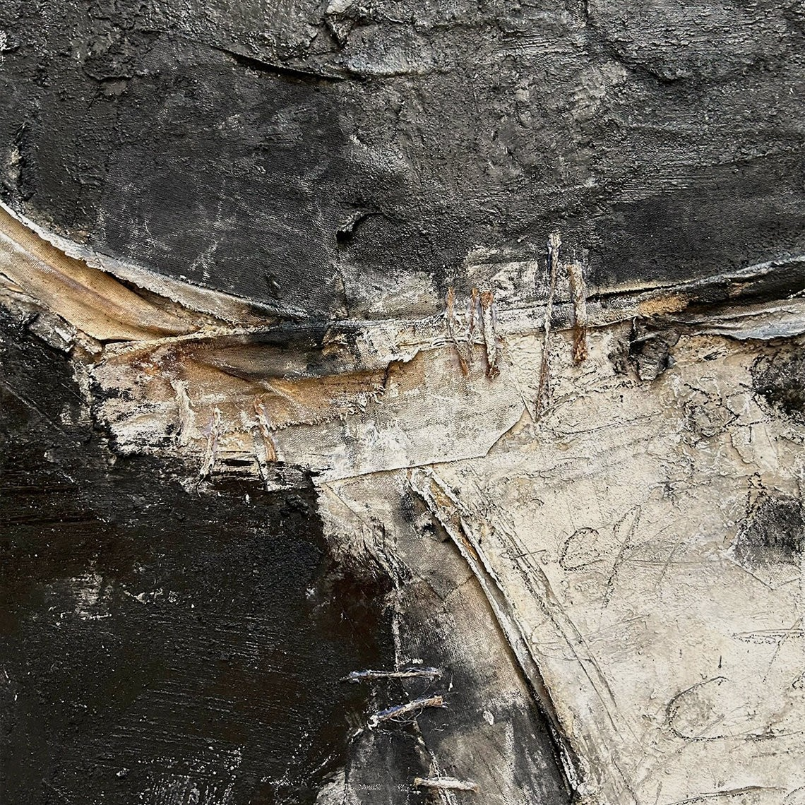 Minimalist Black and Beige Abstract Art | Large Textured Canvas Art #TC 067