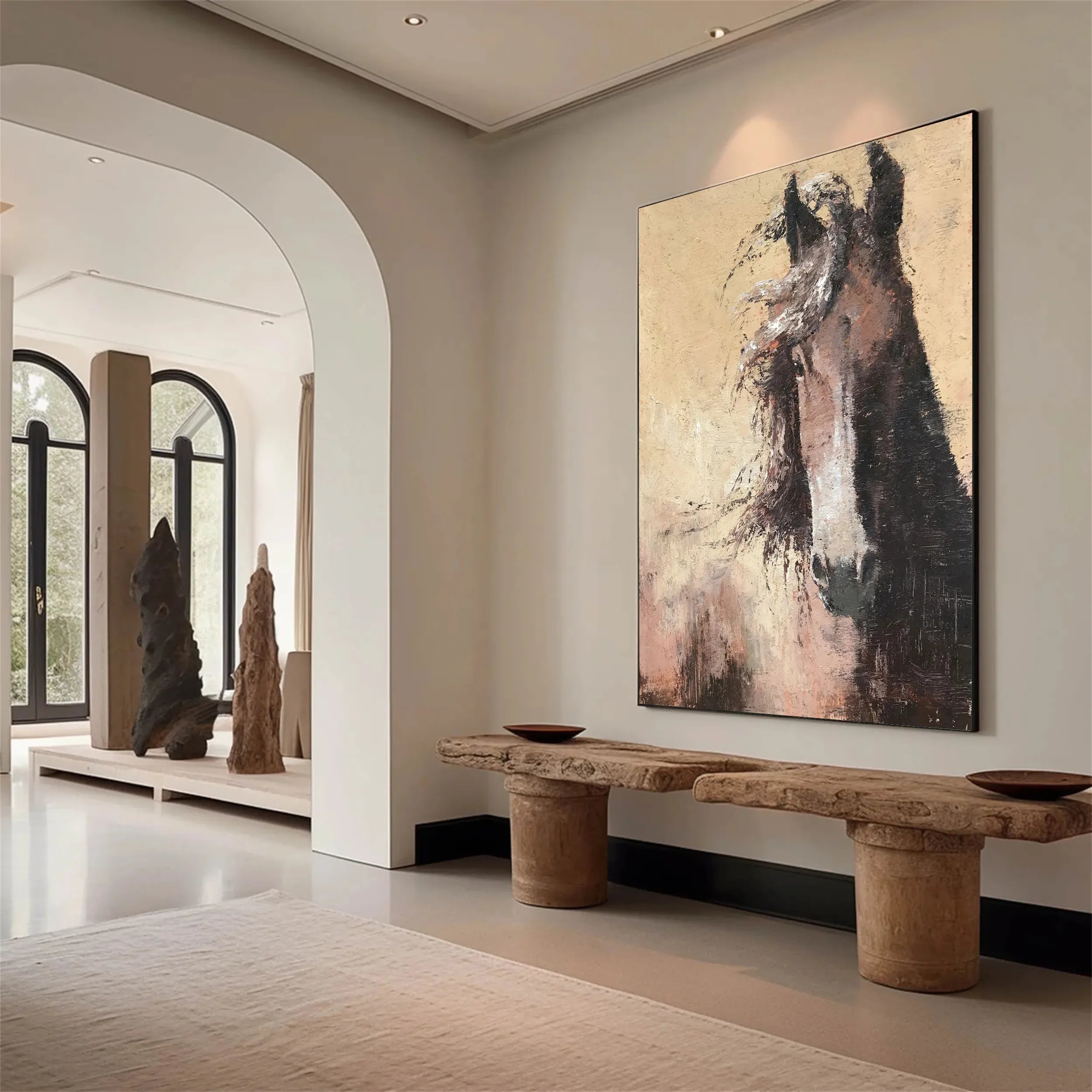 Large Abstract Brown Horse Canvas: Expressive Equine Art #ZZ 025