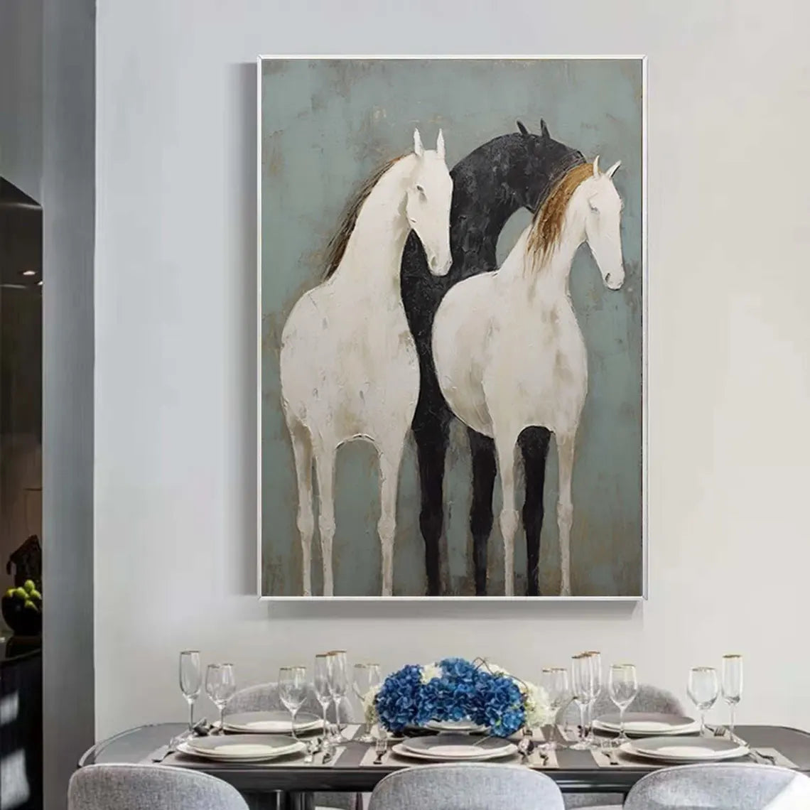 Minimalist Horse Trio Canvas: Abstract Equine Art #ZZ 030