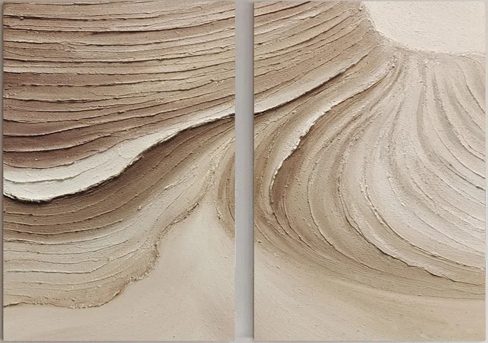 Modern Wall Art - Textured Beige Abstract Painting Set | #TC 051