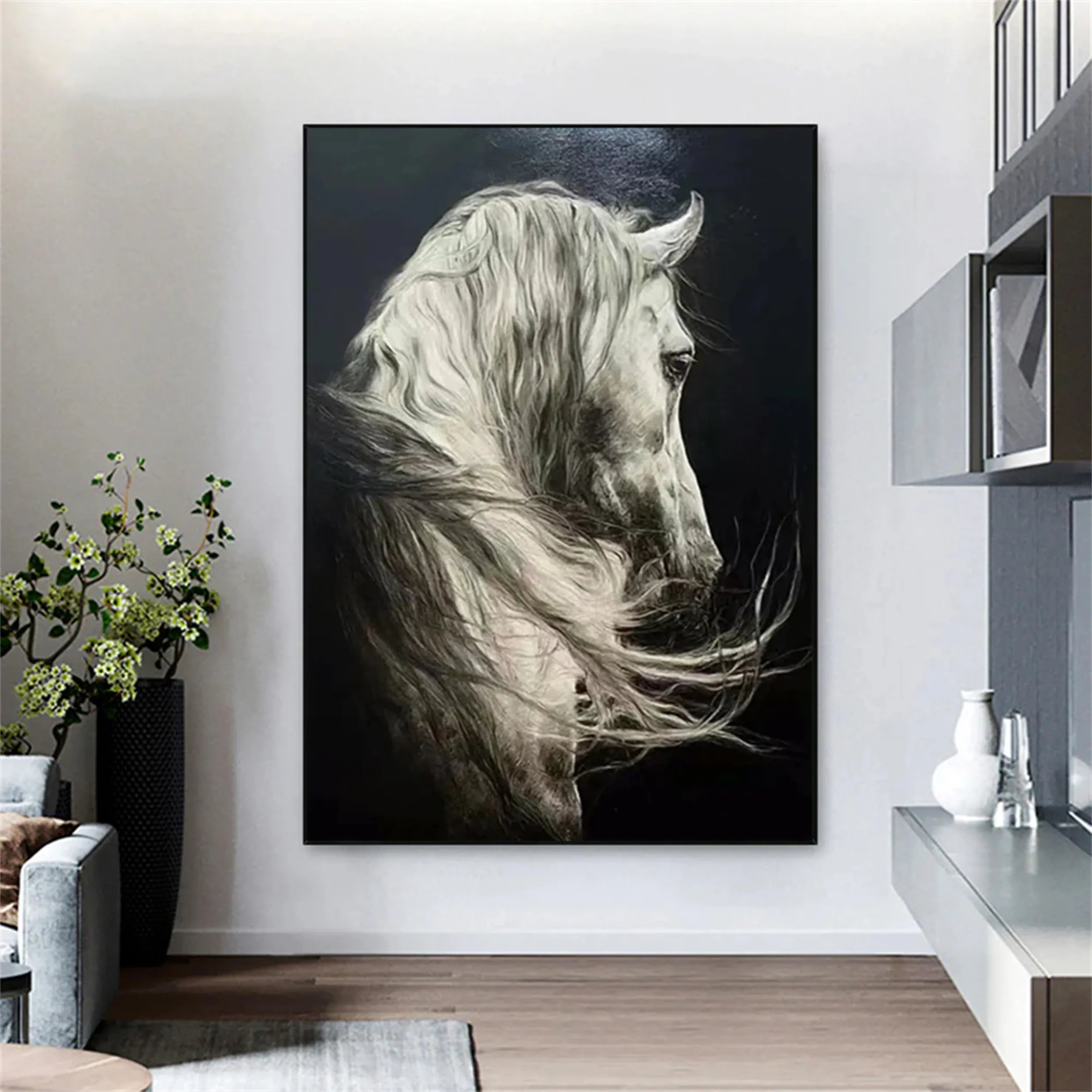 High Contrast Horse Portrait | Black & White Wall Painting
