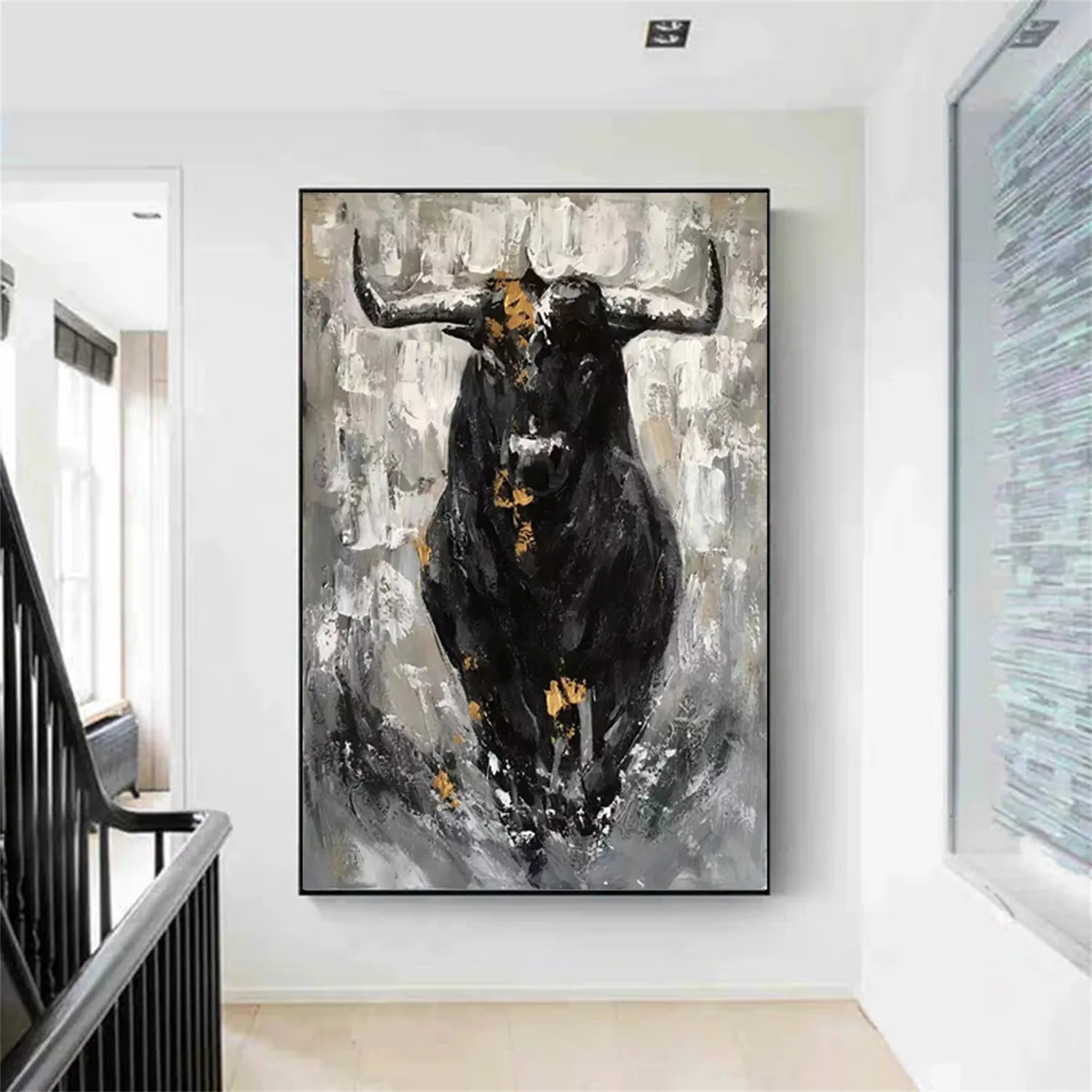 Abstract Bull Canvas Art: Powerful Animal Painting #ZZ 024