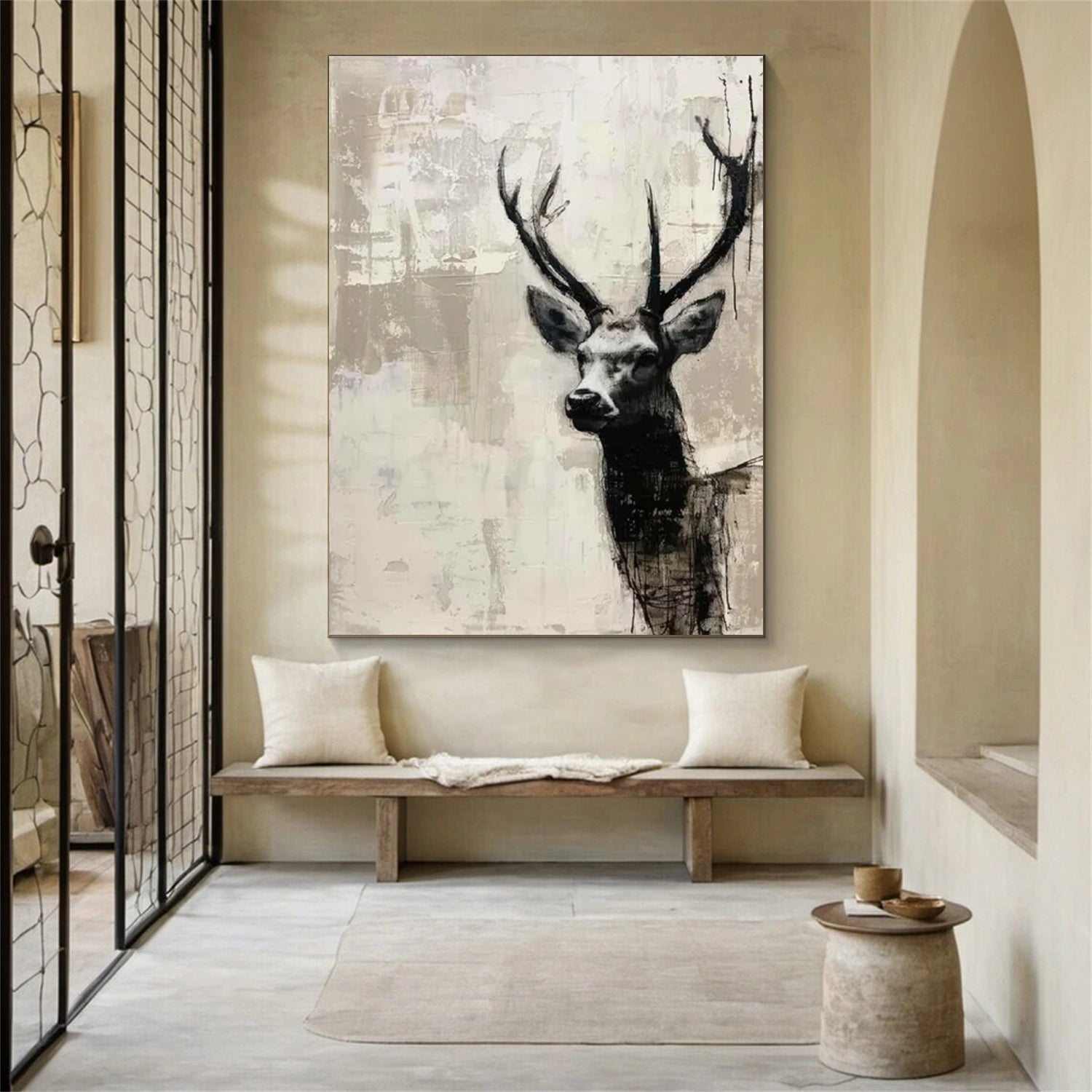 Monochrome Deer Artwork: Textured Animal Decor