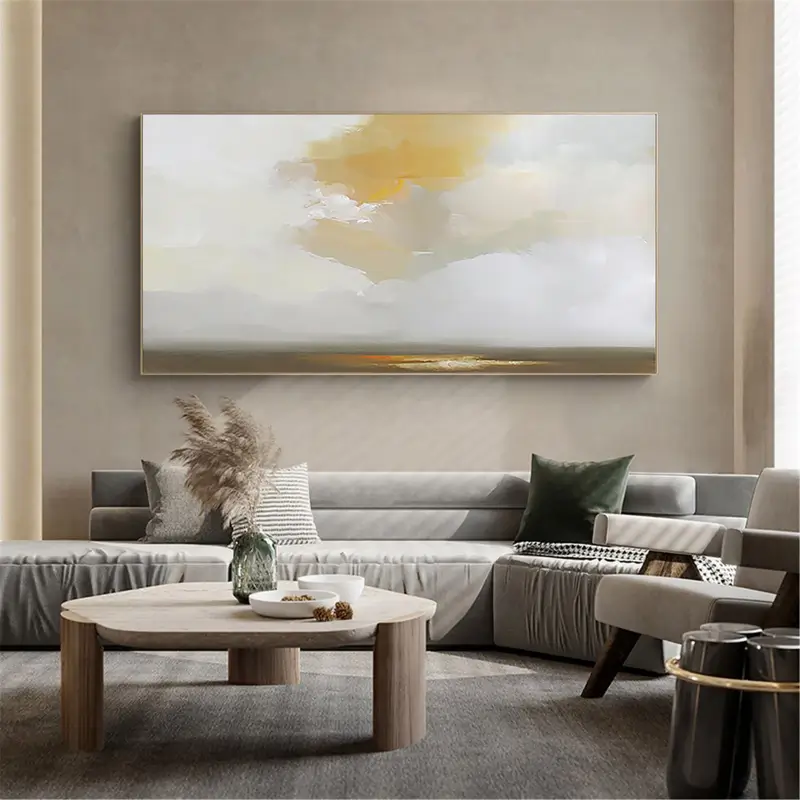 Earth Tone Horizon Abstract Wall Art-Modern Landscape Painting Canvas #JJ 263
