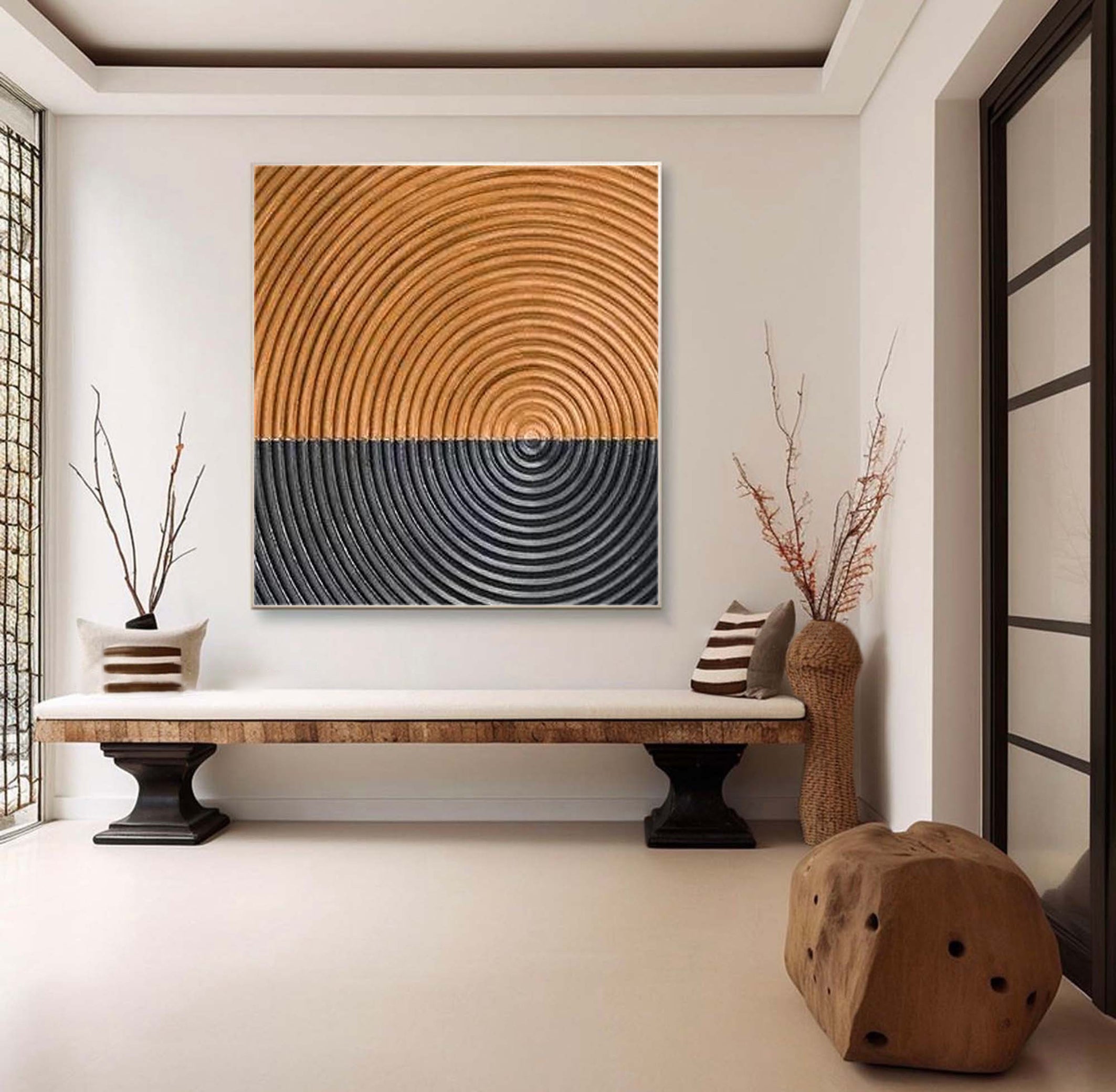 3D Structured Wall Art | Two-Tone Copper & Black Circle Painting #JJ 071