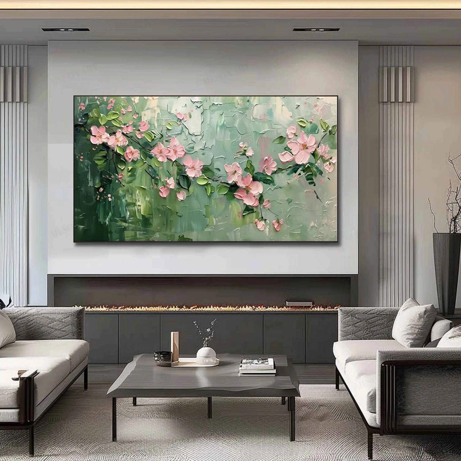 Living Room Wall Decor Floral | Cherry Blossom Oil Painting #JJ 295
