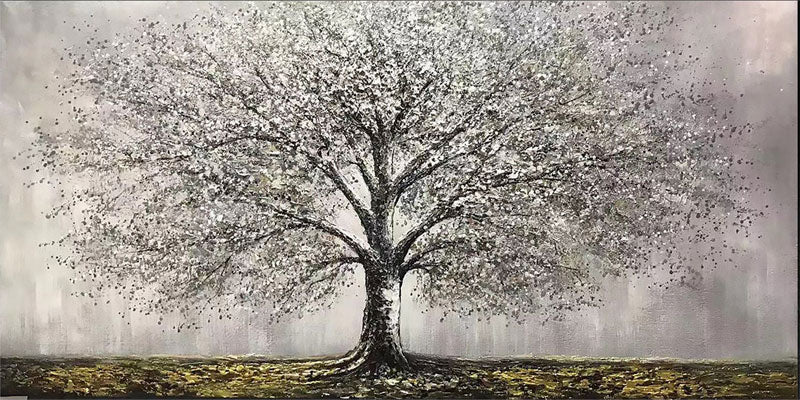 Large White Tree Wall Art | Textured Landscape Painting for Home Decor