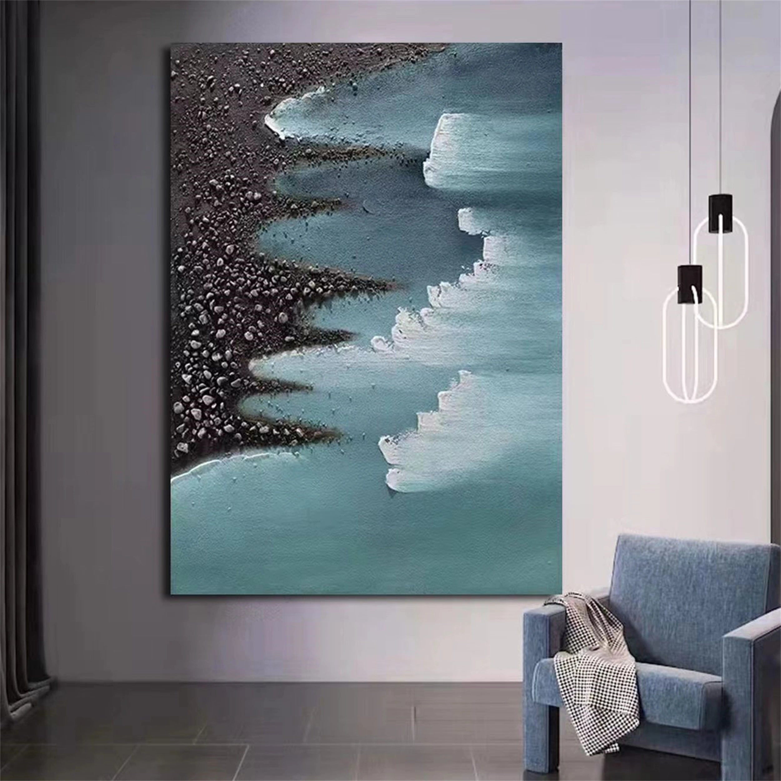 Hand-Painted Ocean Wave Wall Art | Textured Coastal Painting # JJ 149
