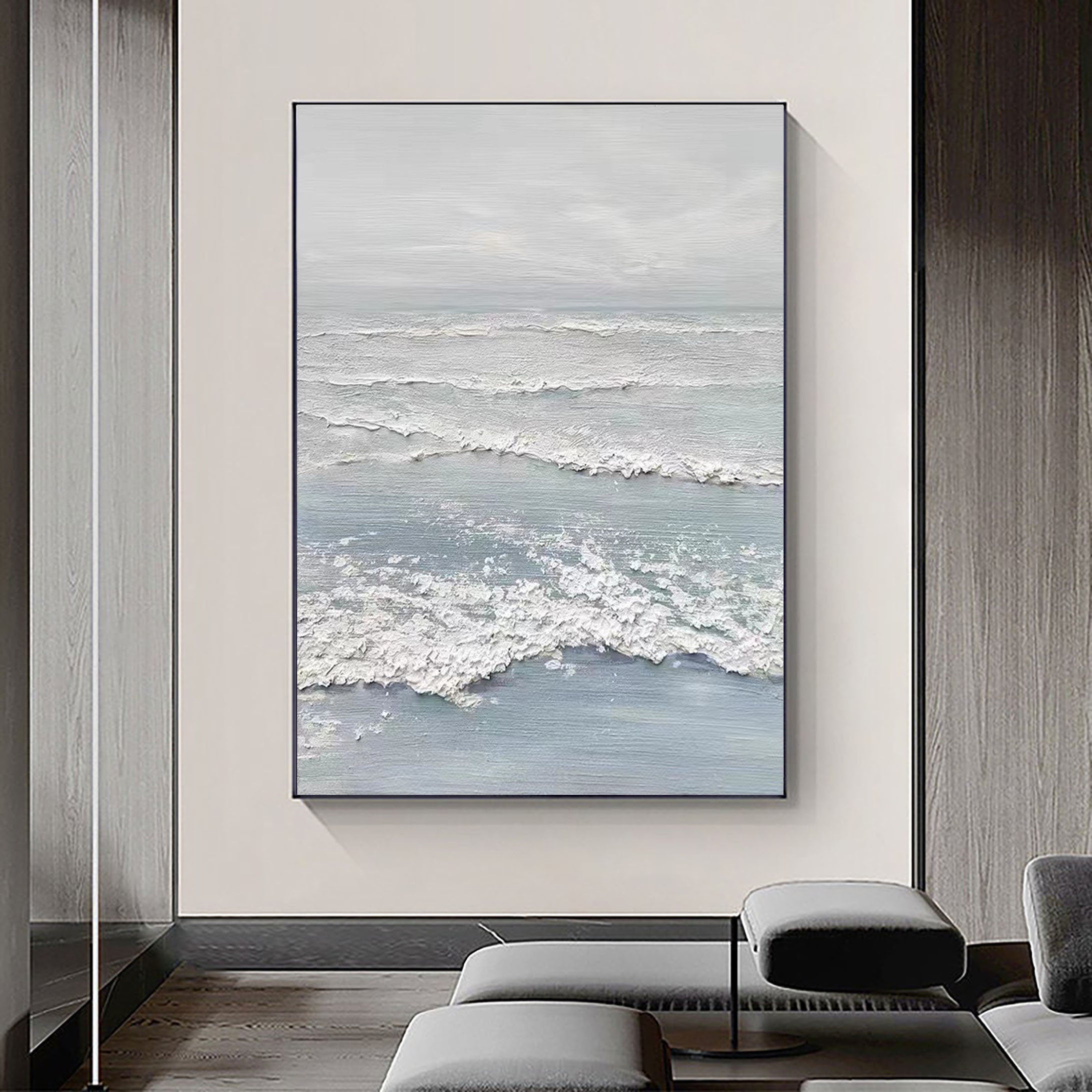 Contemporary Wave Design: Textured Seashore Canvas