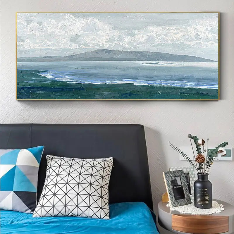Abstract Seascape Canvas Art | Horizontal Blue Green Coastal Painting