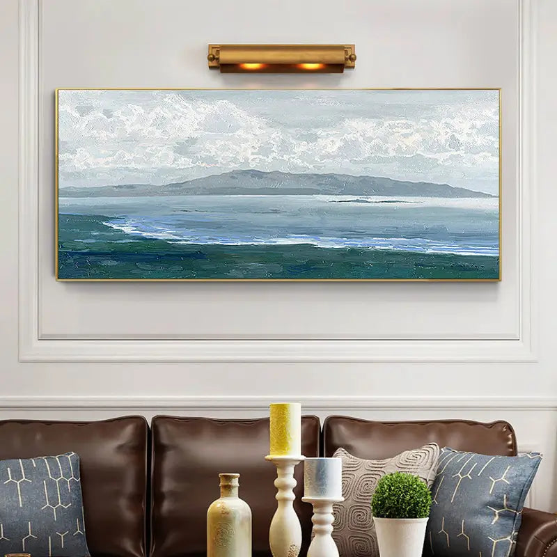 Large Coastal Landscape Wall Art | Abstract Ocean & Mountain Painting #ZZ 078