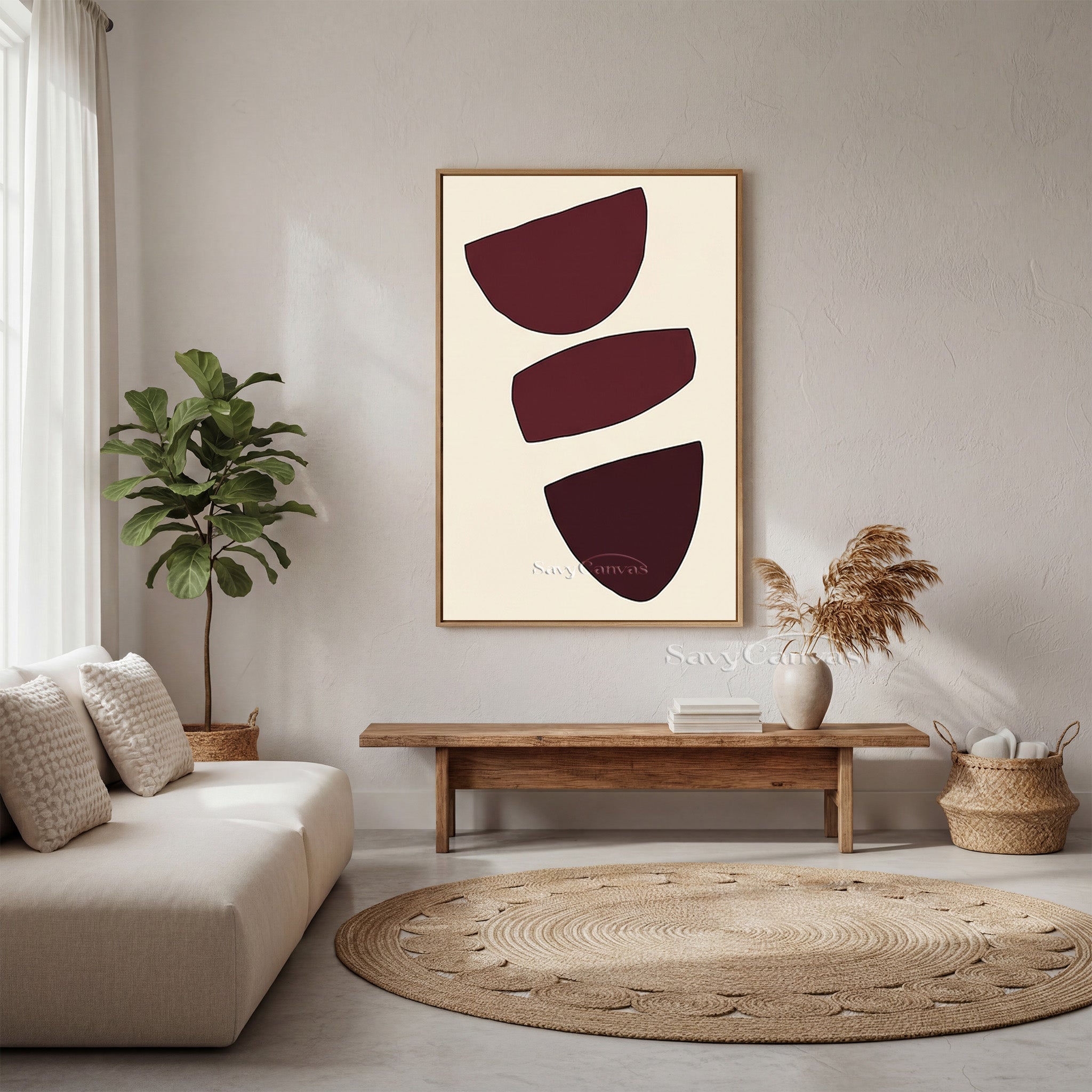 Modern Abstract Canvas Print | Burgundy Geometric Art #AA 511