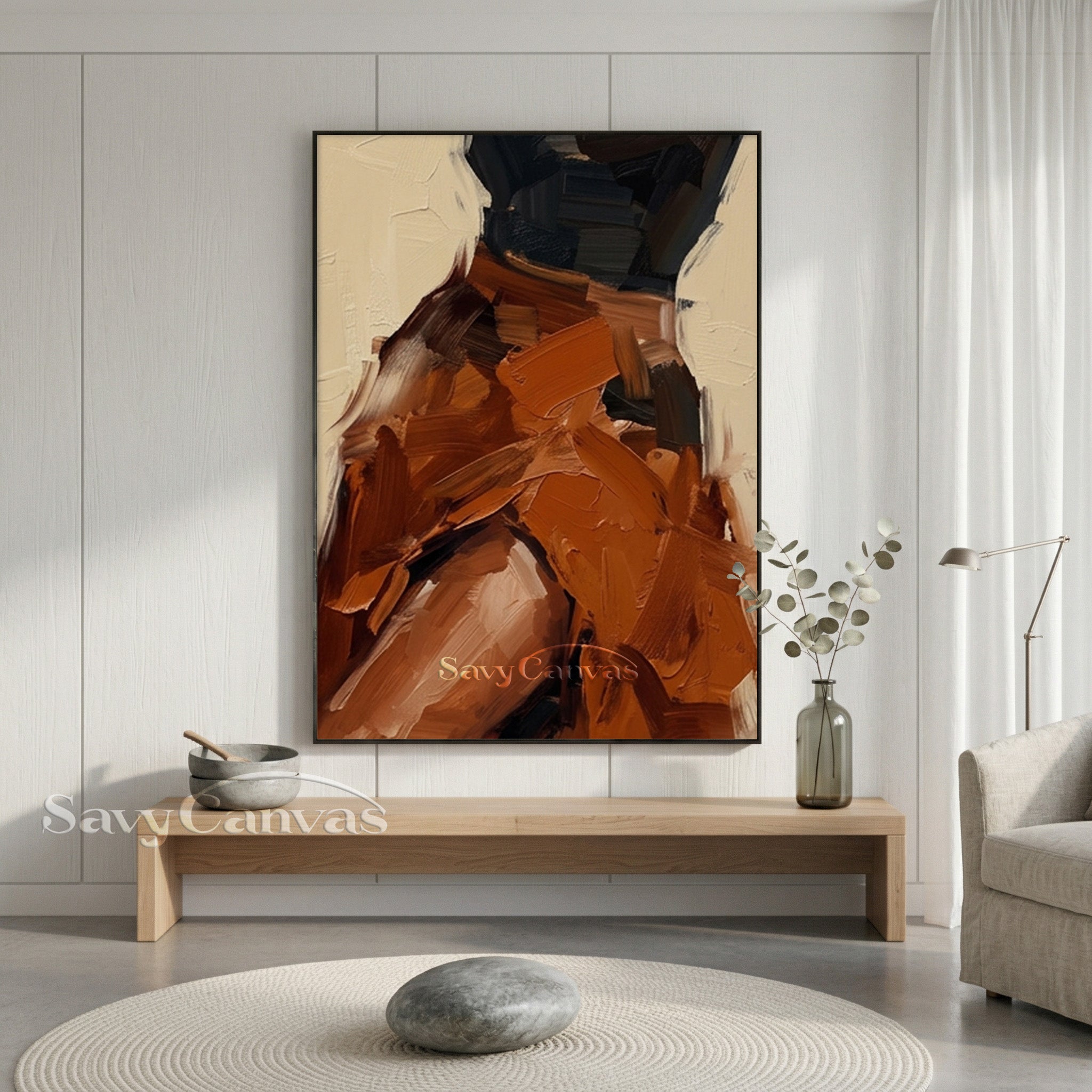 Modern Abstract Earth Tone Impasto Oil Painting for Living Room #SS 141
