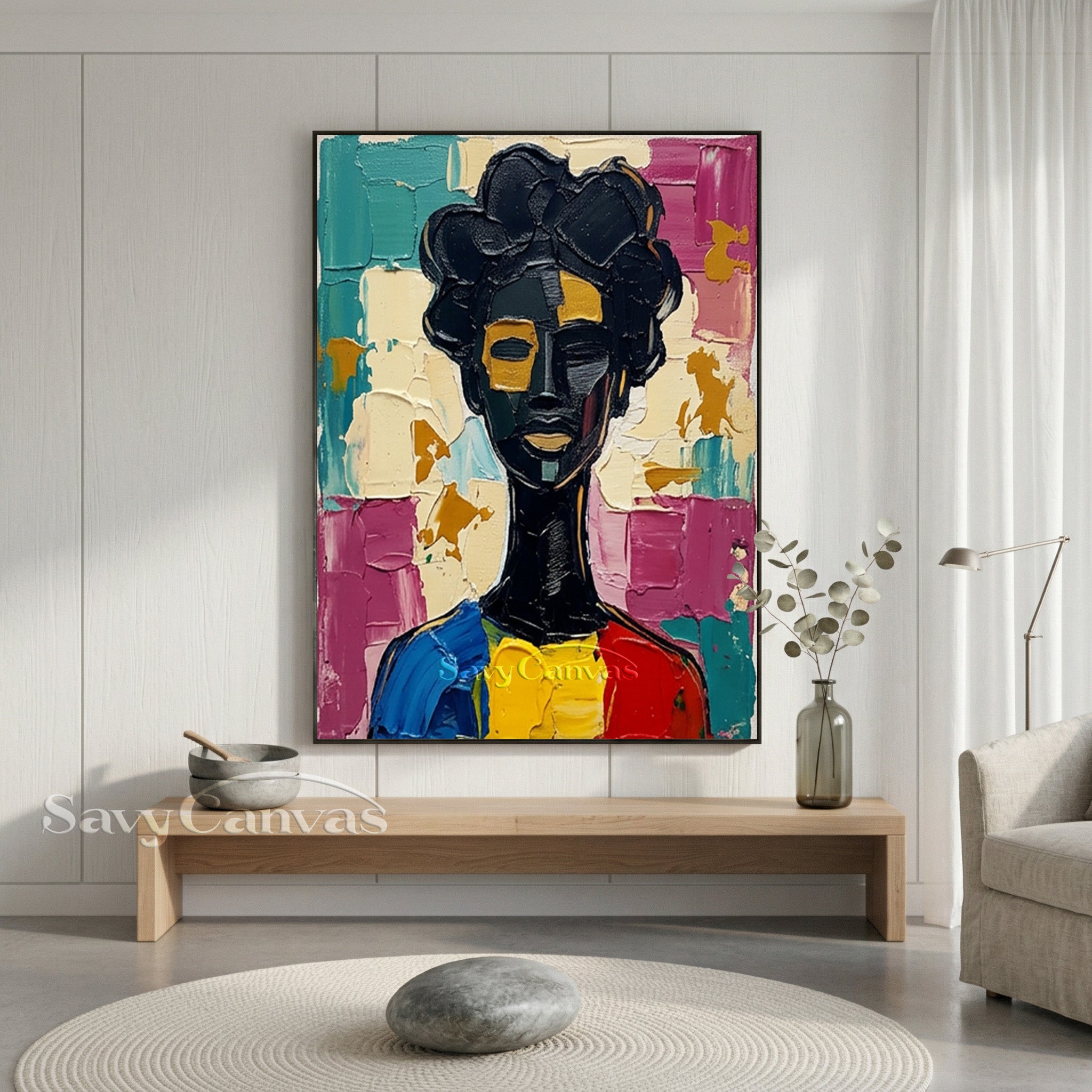 Textured Abstract Portrait | Palette Knife African Art #AA 513