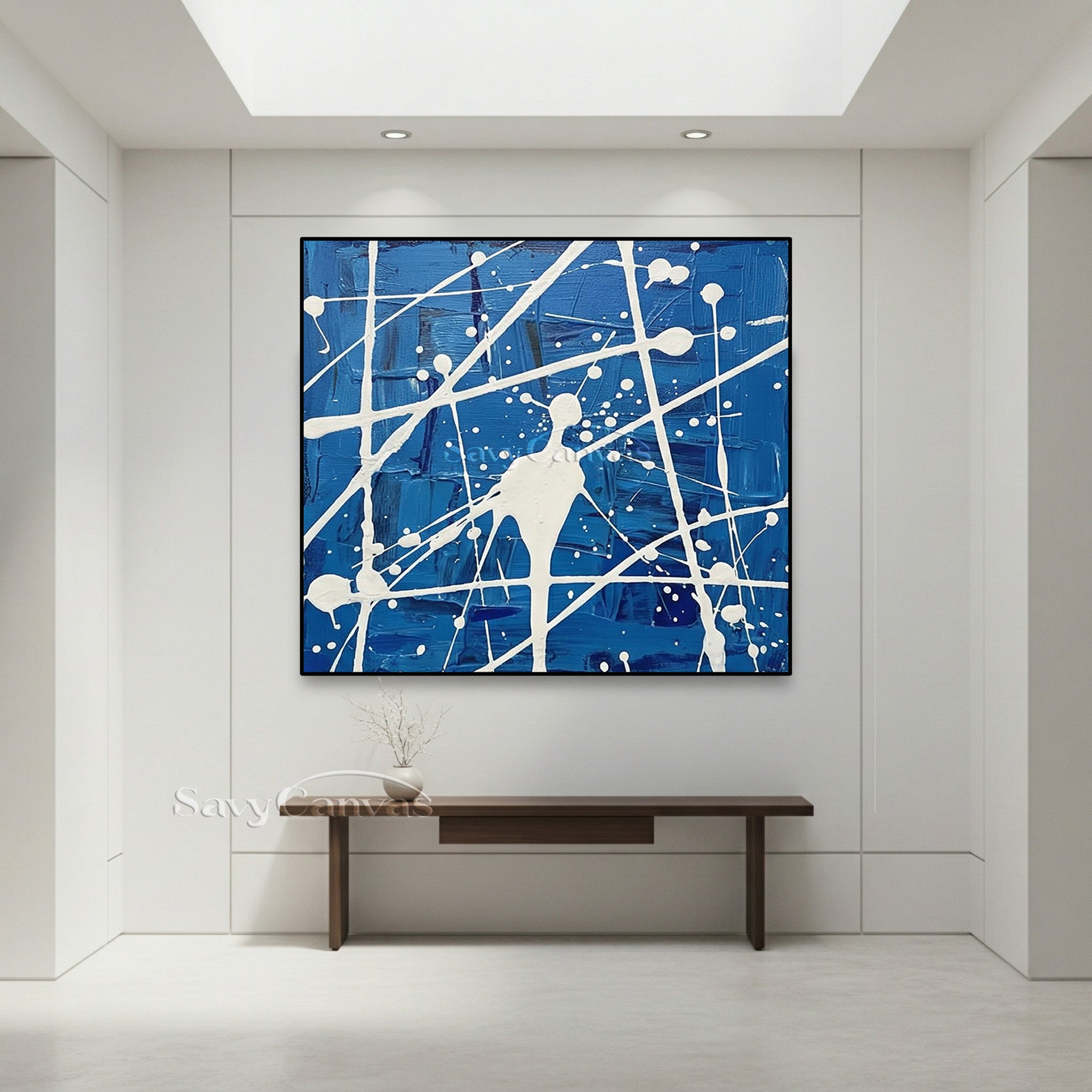 Modern Blue Abstract Drip Art | Vibrant Hand-Painted Wall Decor #JJ 456