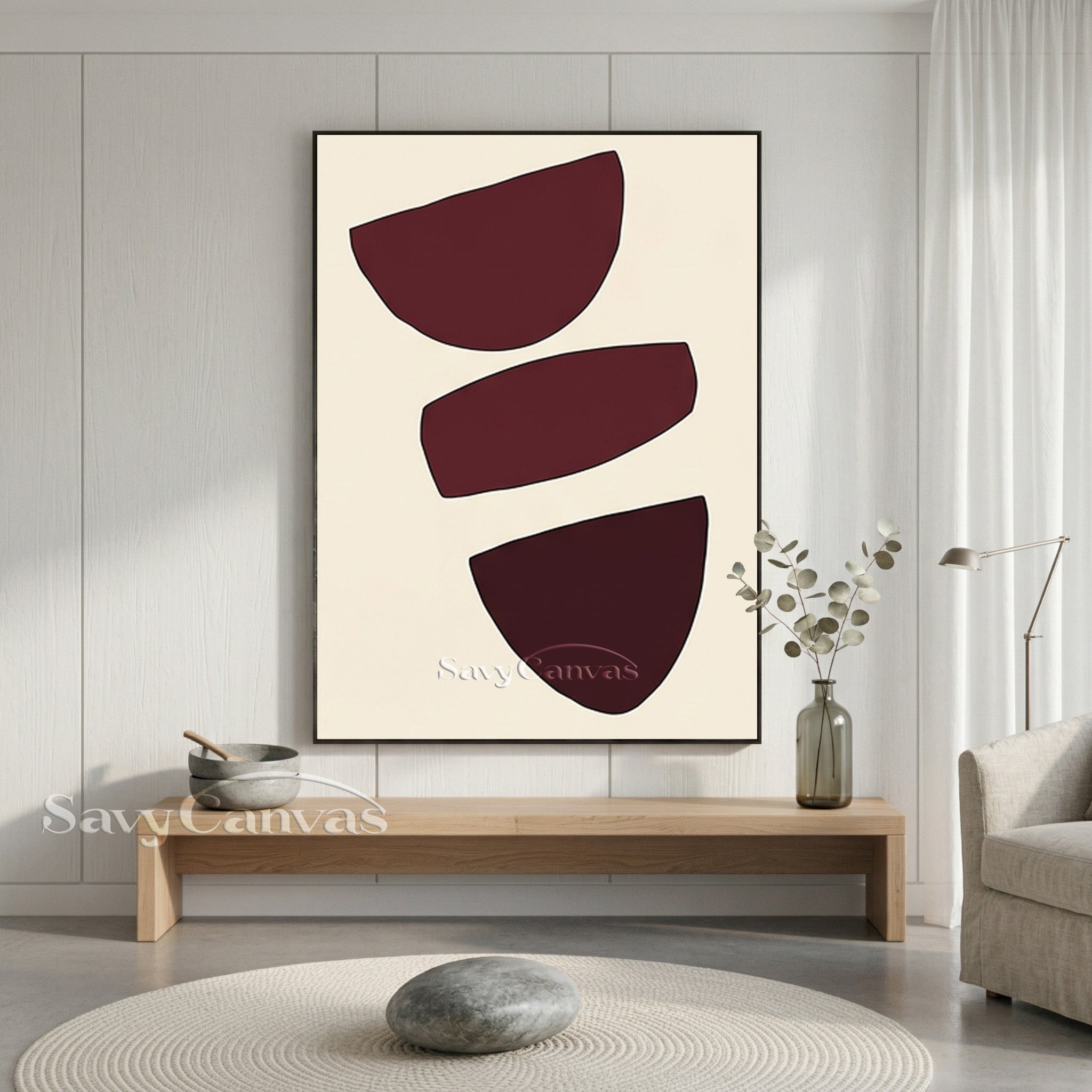 Modern Abstract Canvas Print | Burgundy Geometric Art #AA 511