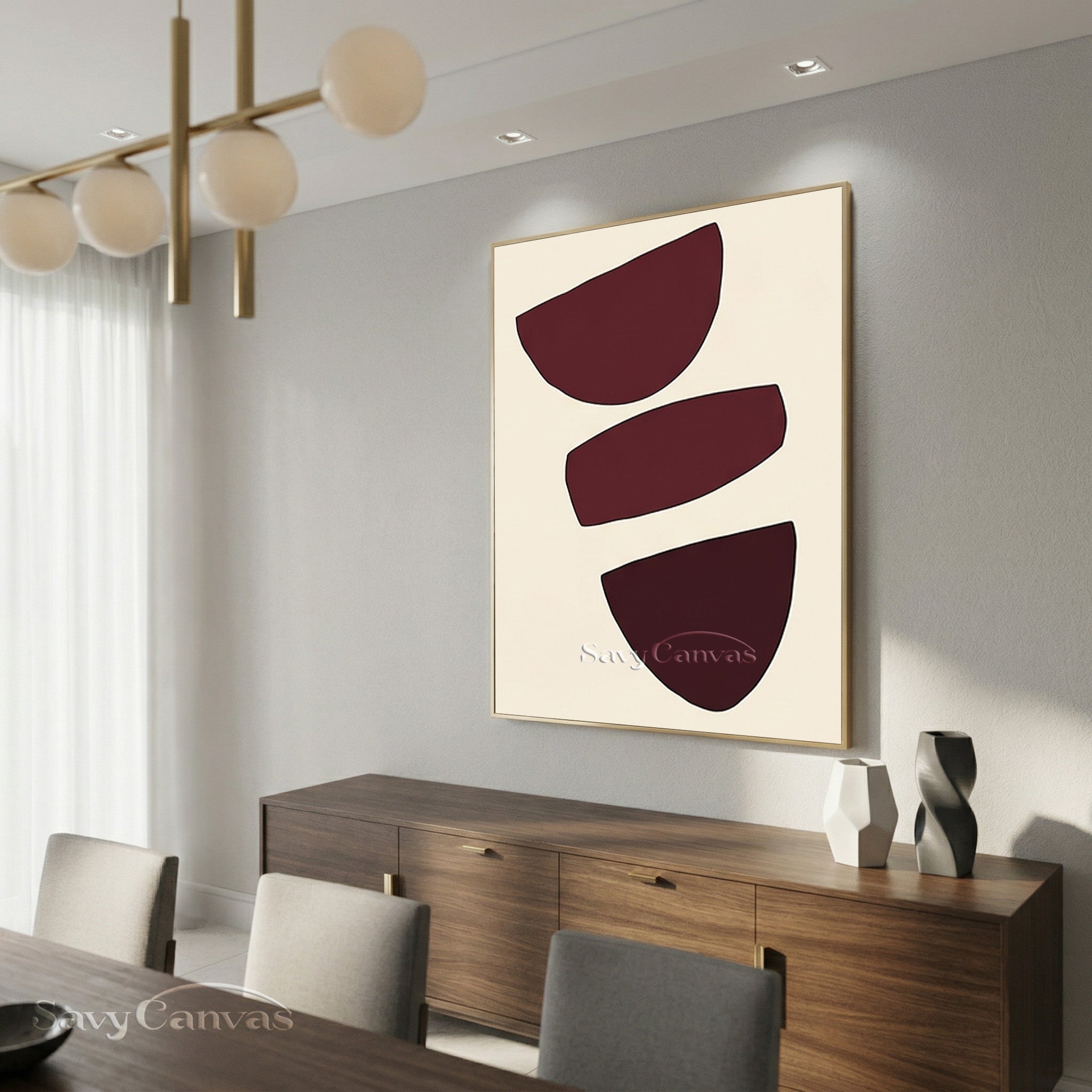 Modern Abstract Canvas Print | Burgundy Geometric Art #AA 511