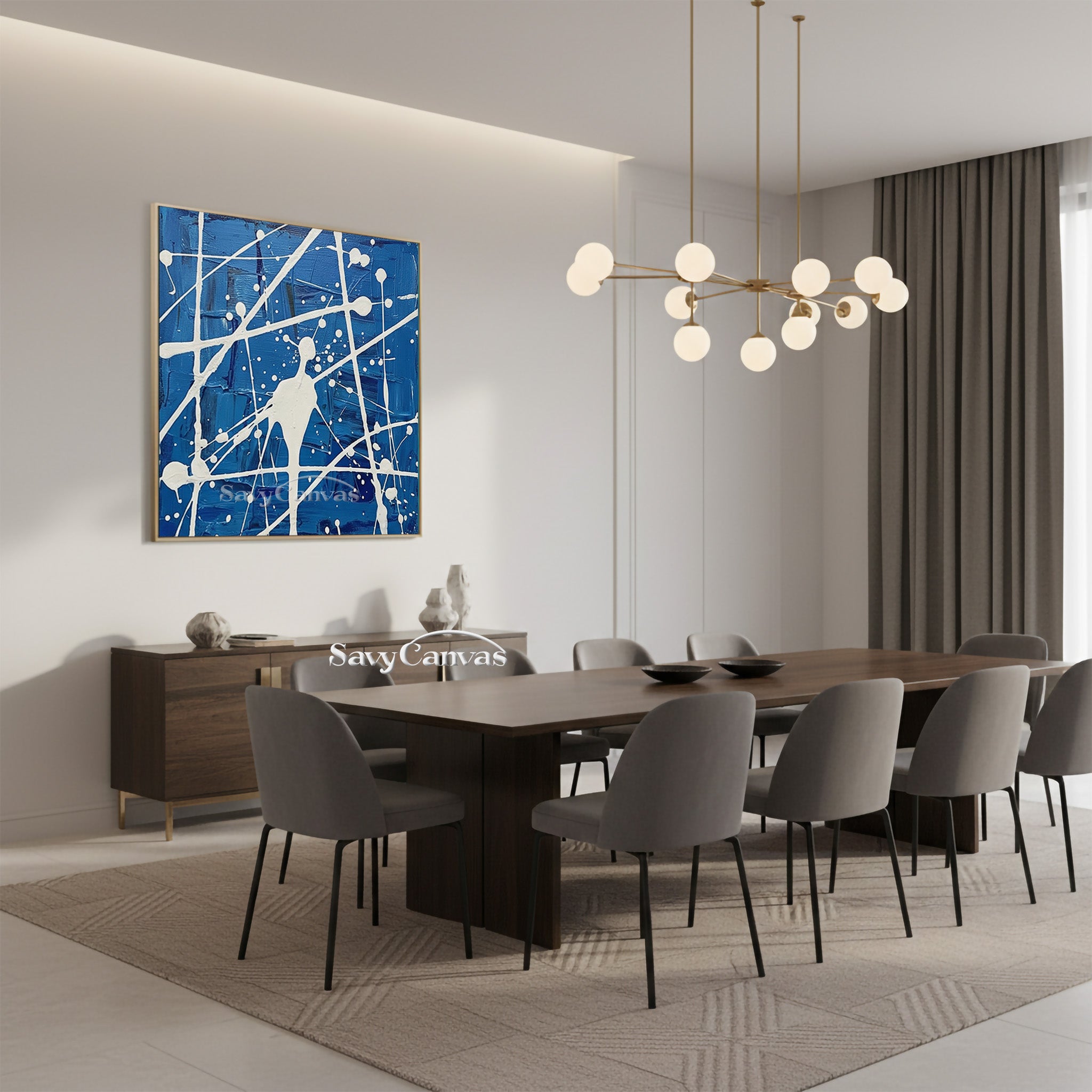 Modern Blue Abstract Drip Art | Vibrant Hand-Painted Wall Decor #JJ 456