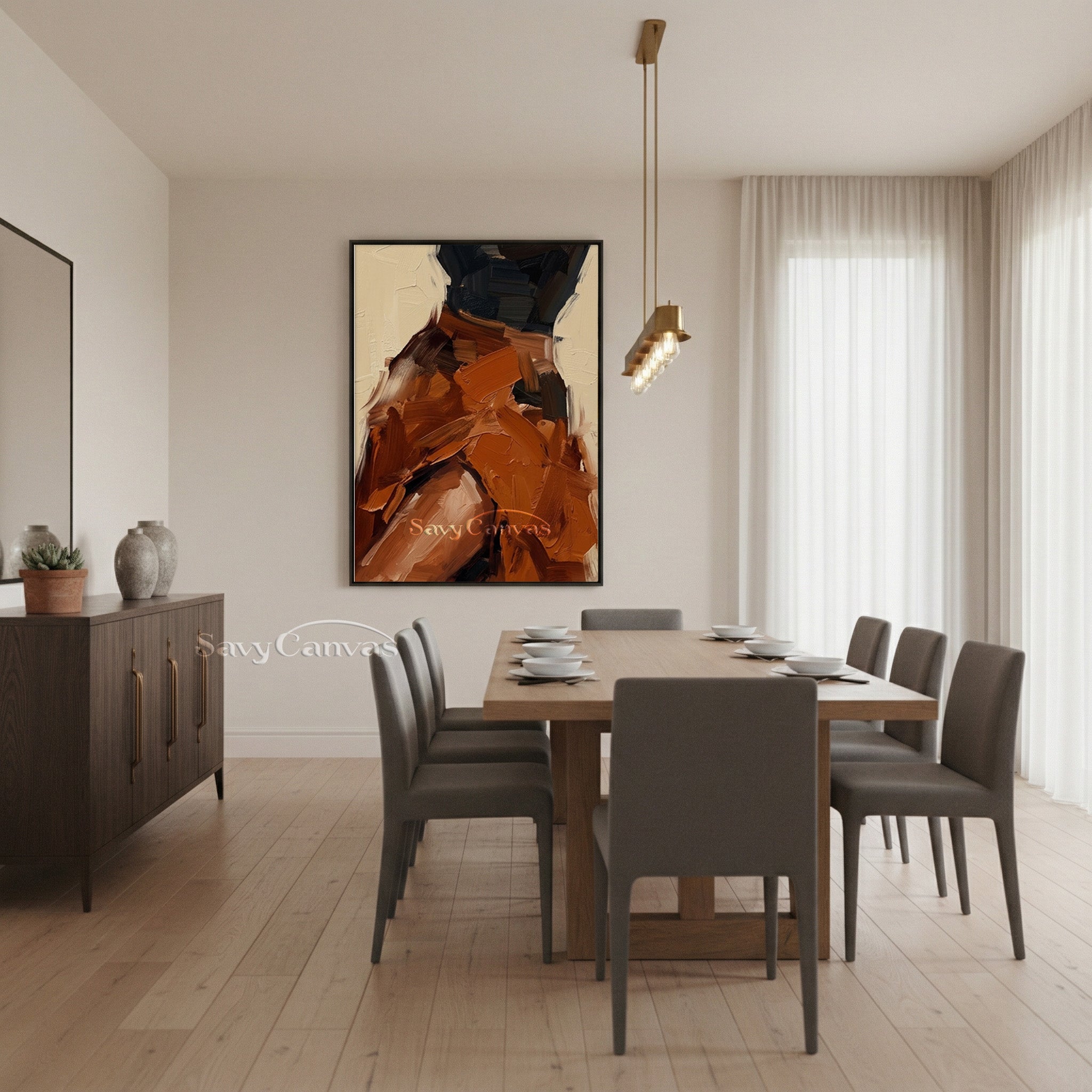 Modern Abstract Earth Tone Impasto Oil Painting for Living Room #SS 141