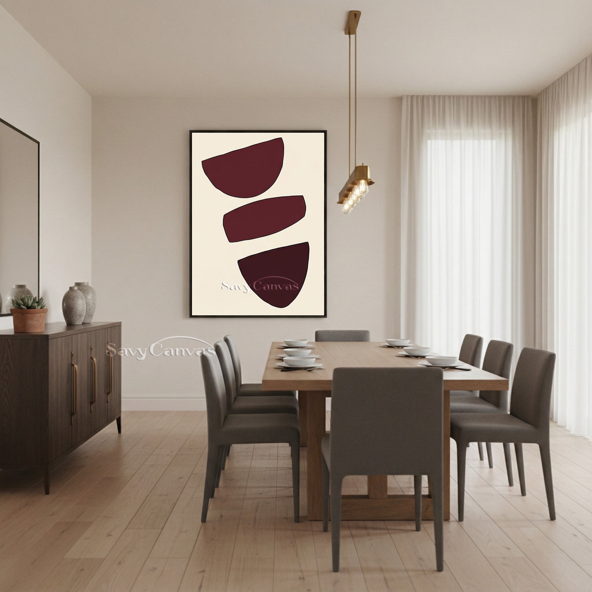 Modern Abstract Canvas Print | Burgundy Geometric Art #AA 511