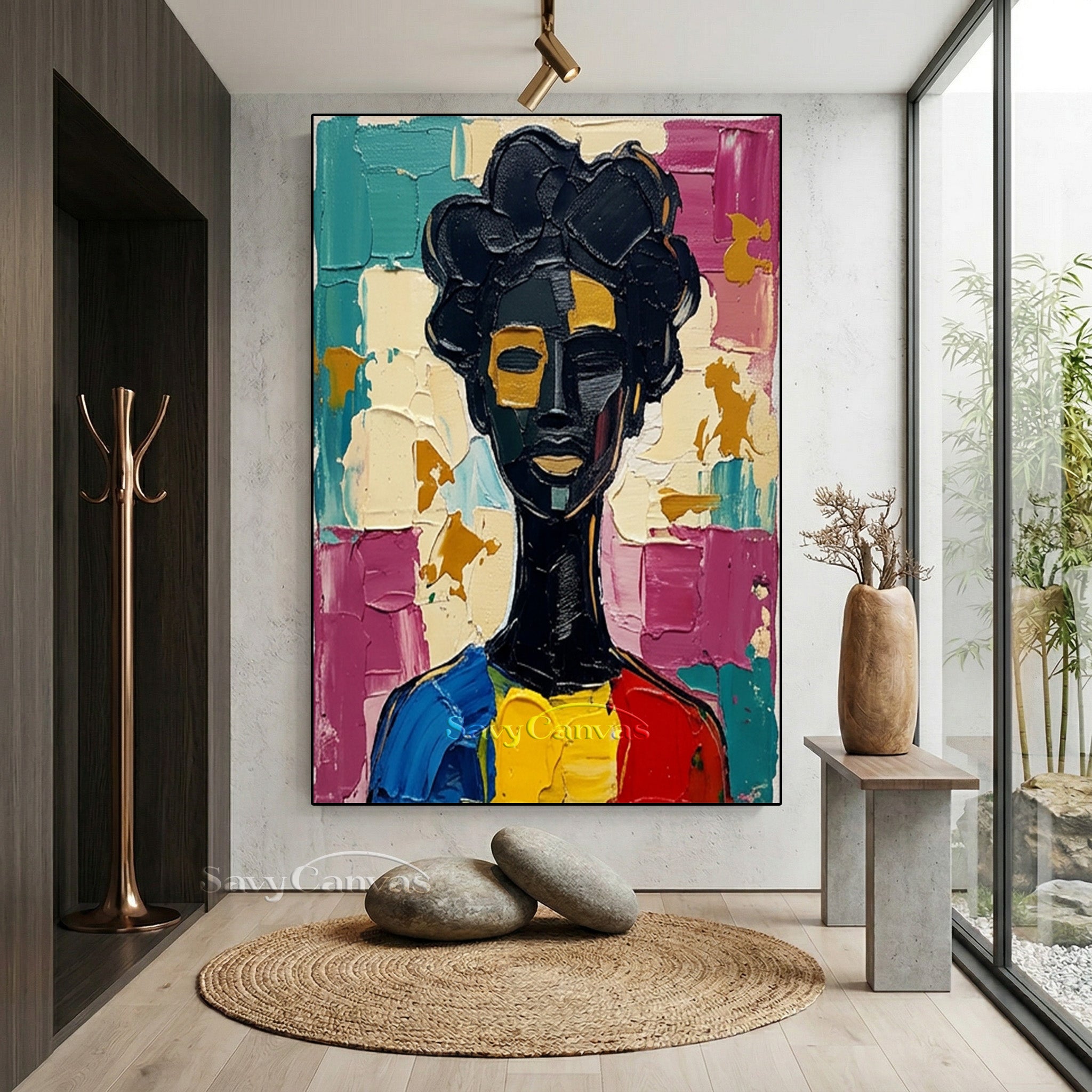 Textured Abstract Portrait | Palette Knife African Art #AA 513