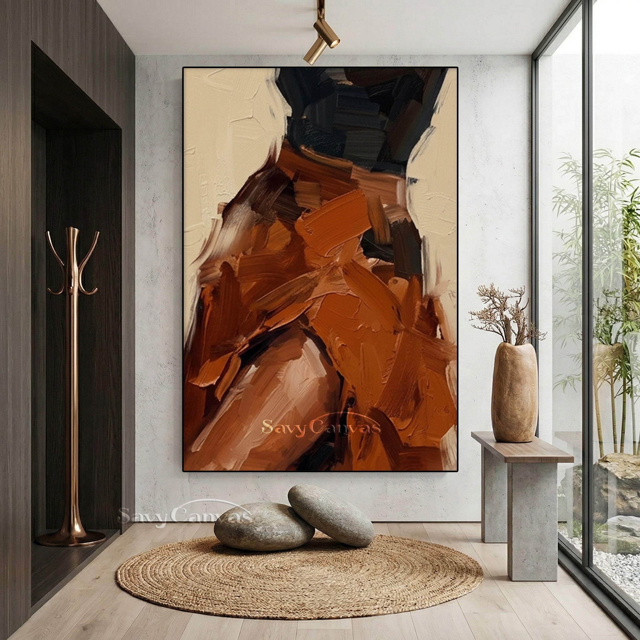 Modern Abstract Earth Tone Impasto Oil Painting for Living Room #SS 141