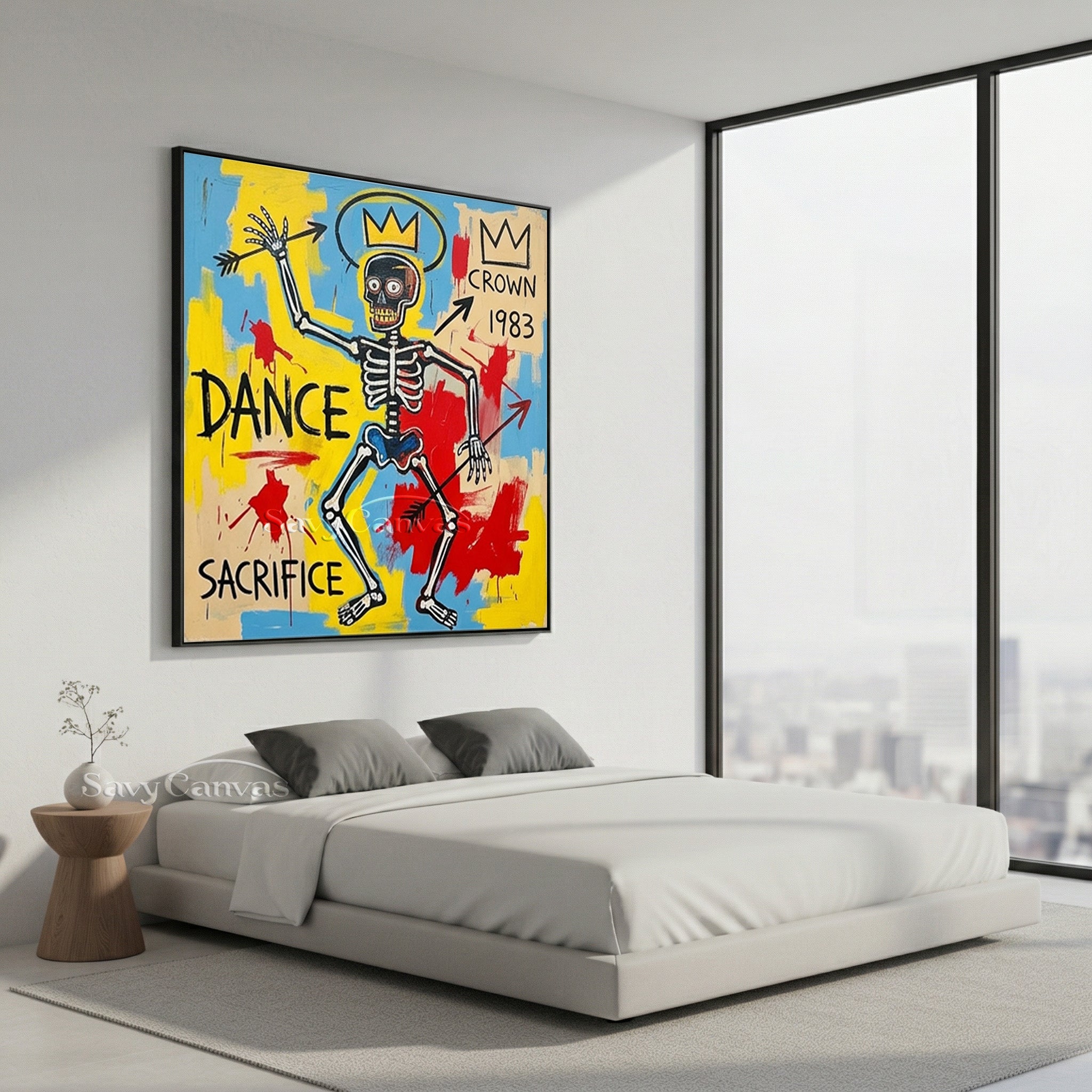 Basquiat Style Skeleton Wall Art | Neo-Expressionist Canvas #AA 531