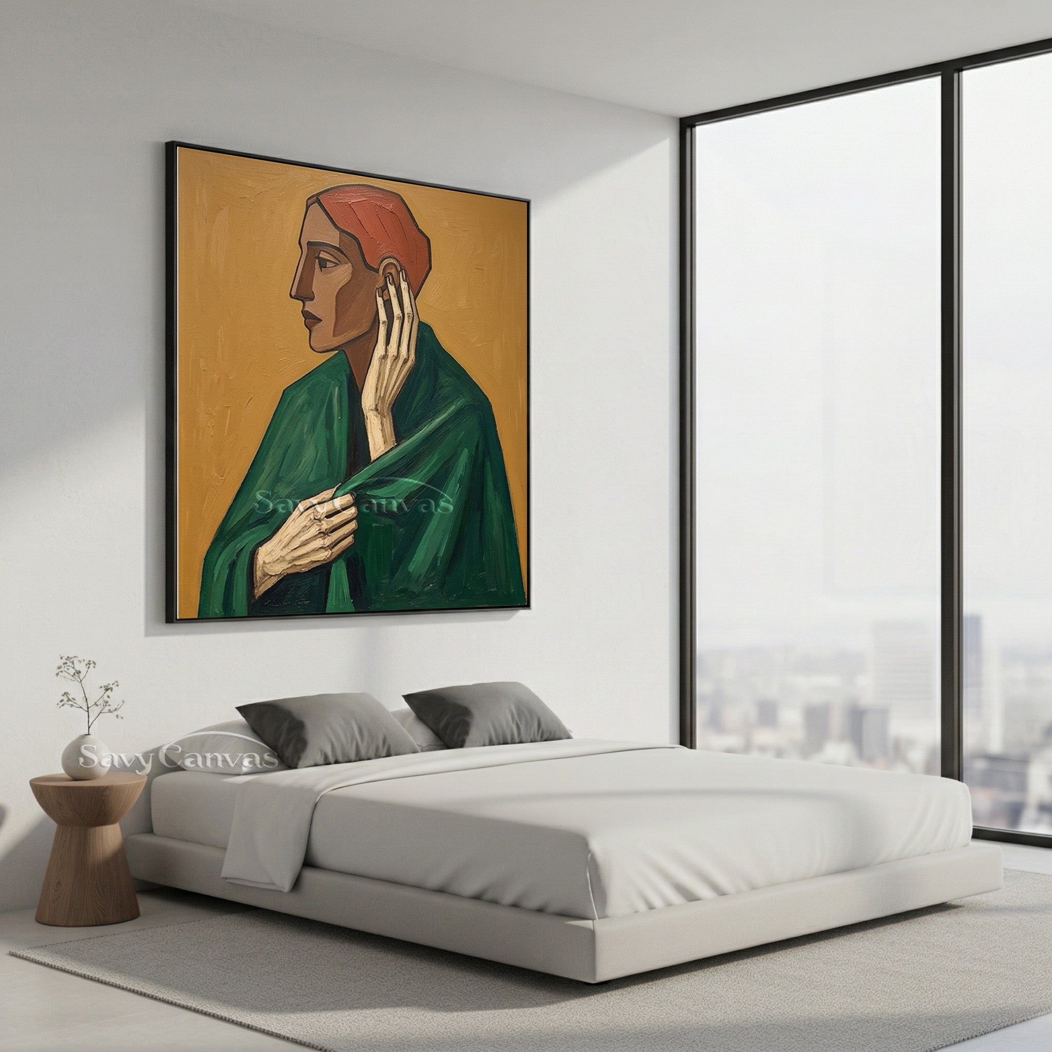 Modern Portrait Oil Painting | Expressive Woman in Green Shawl #SS 107