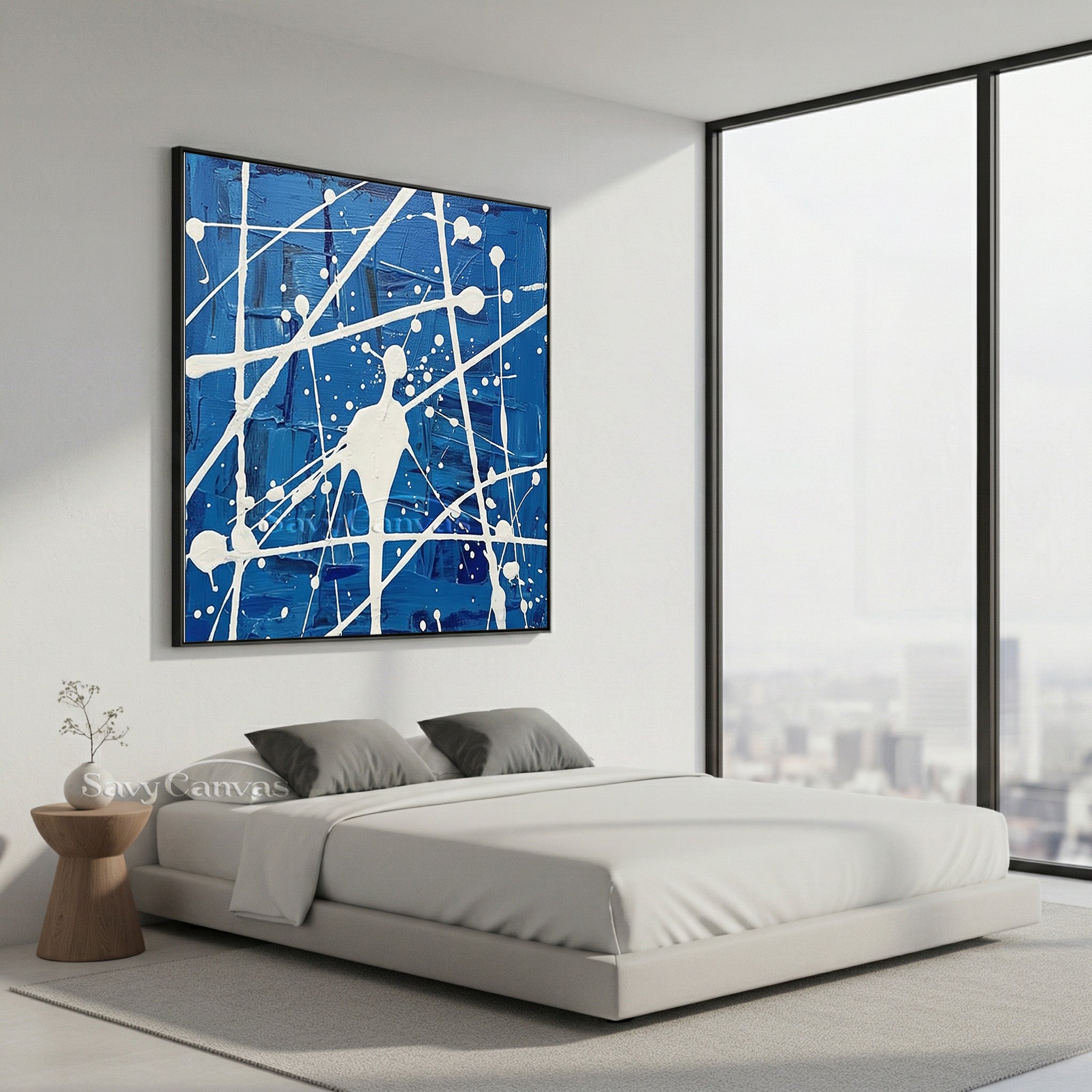 Modern Blue Abstract Drip Art | Vibrant Hand-Painted Wall Decor #JJ 456