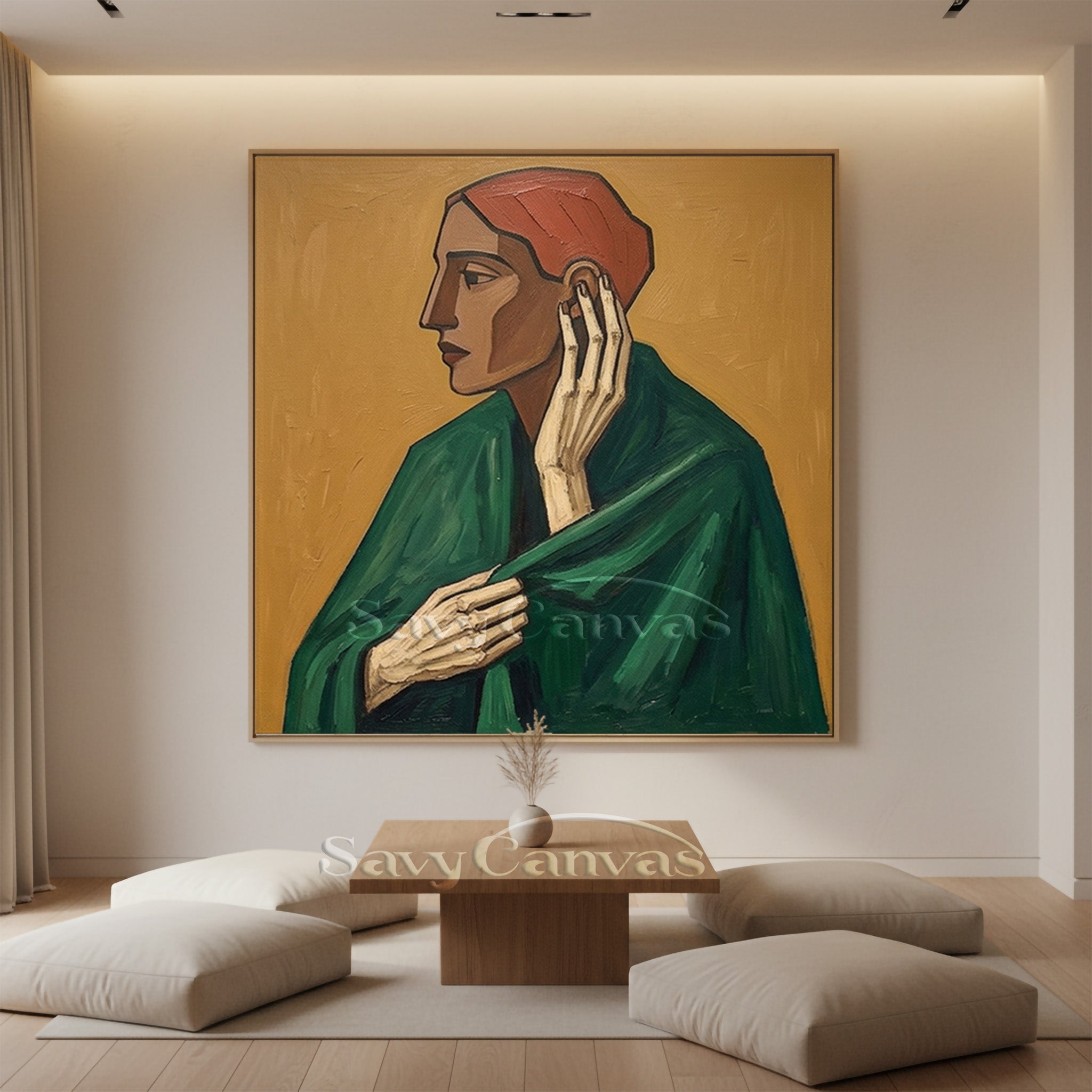 Modern Portrait Oil Painting | Expressive Woman in Green Shawl #SS 107