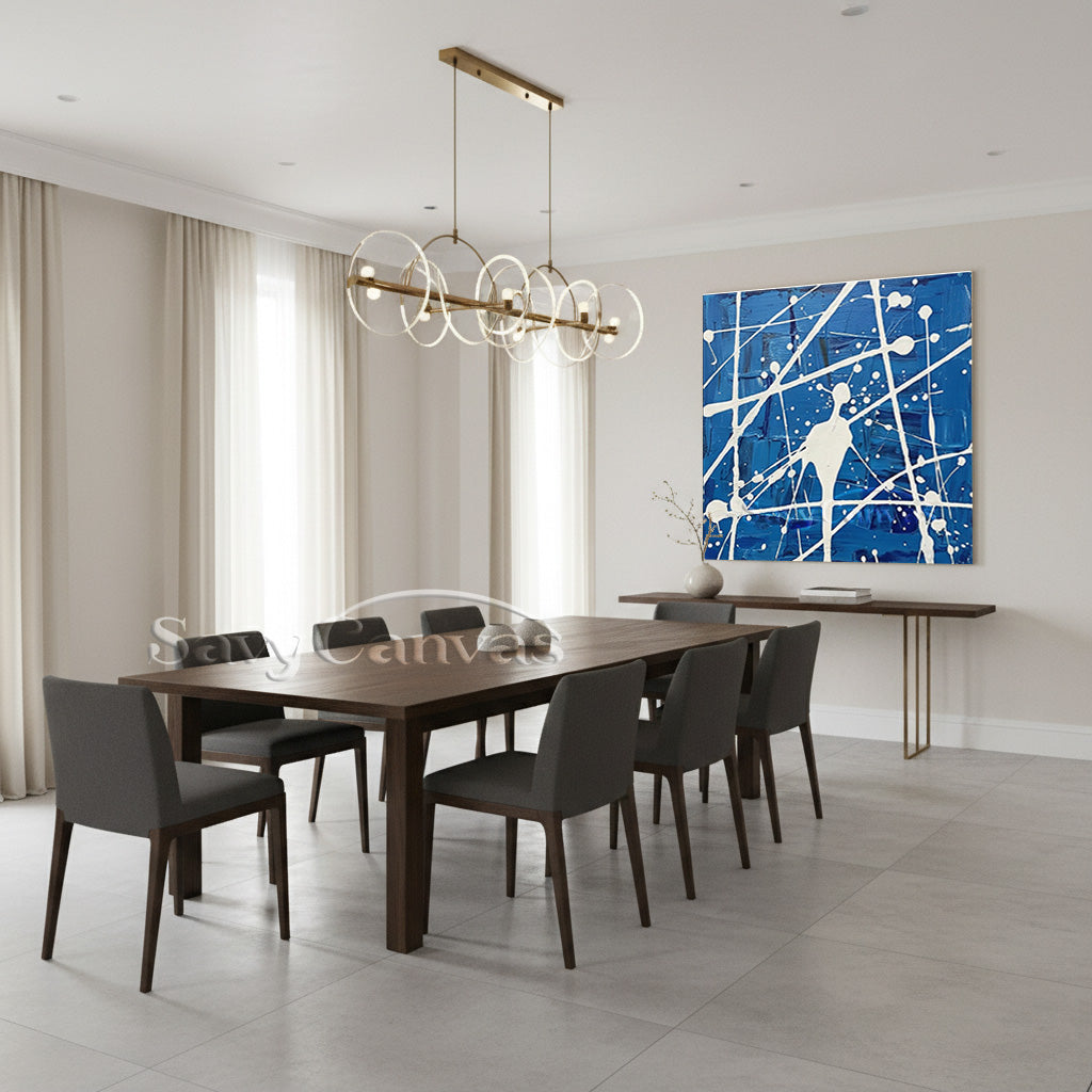Modern Blue Abstract Drip Art | Vibrant Hand-Painted Wall Decor #JJ 456